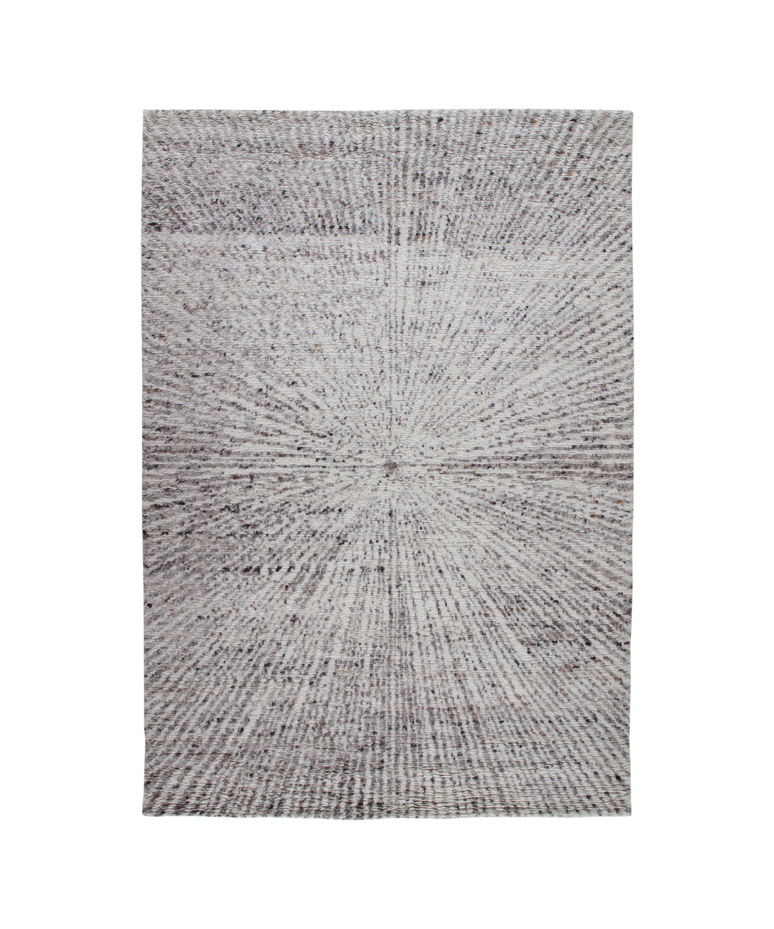 Radiating Wool Rug in Grey and Ivory with Starburst Texture