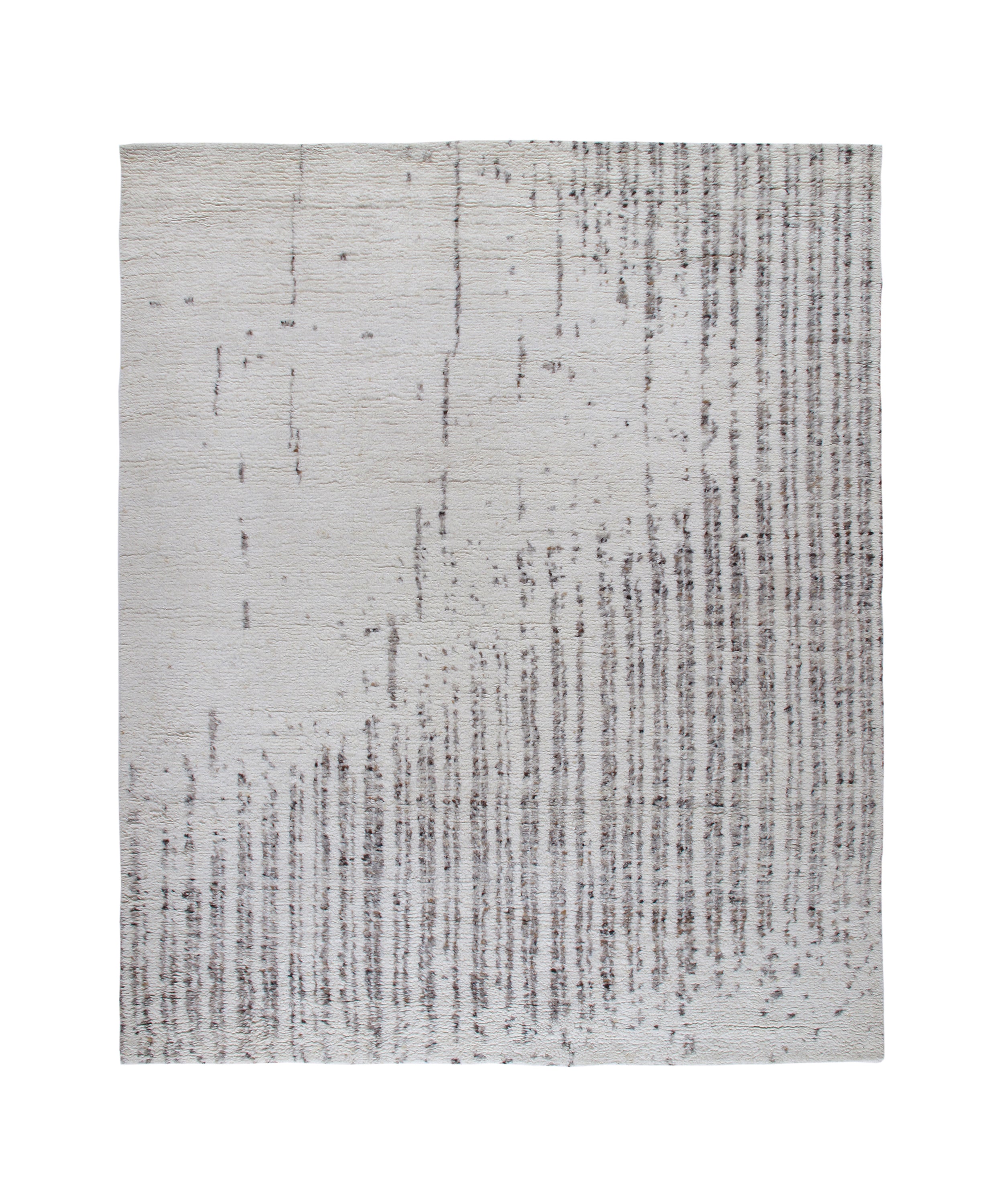 Abstract Linear Wool Rug in Ivory with Charcoal Textured Accents
