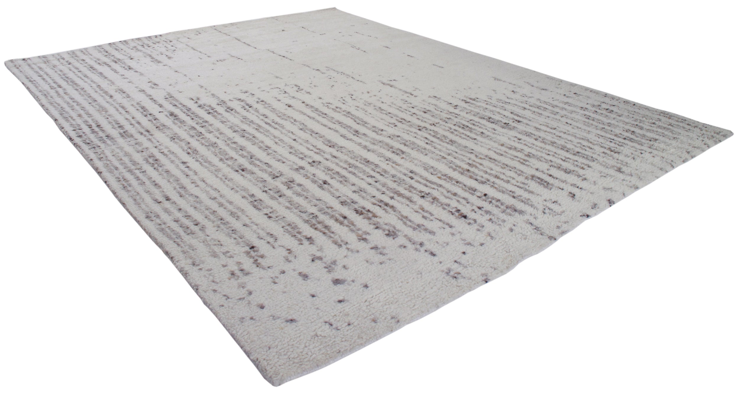 Abstract Linear Wool Rug in Ivory with Charcoal Textured Accents