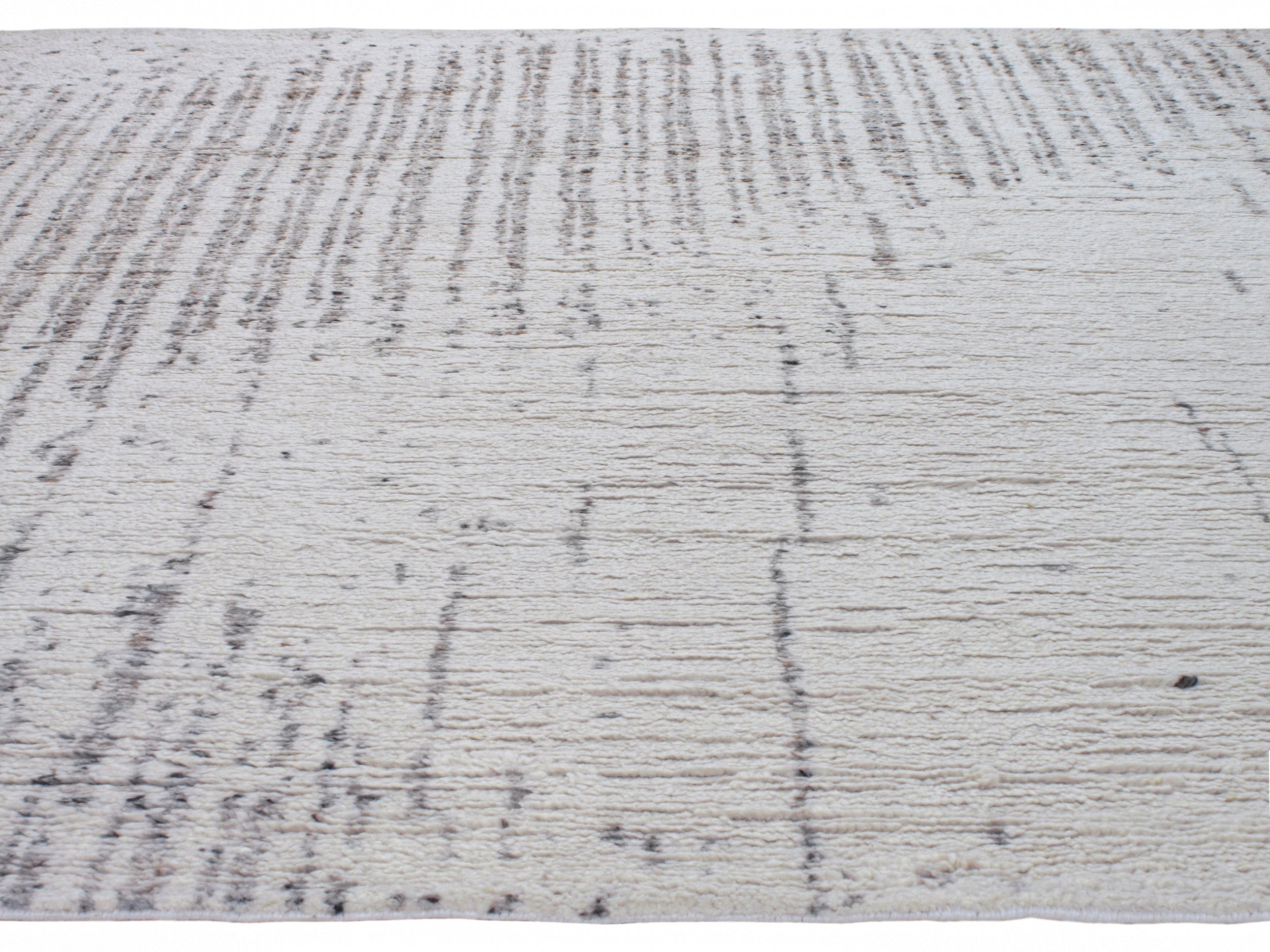 Abstract Linear Wool Rug in Ivory with Charcoal Textured Accents