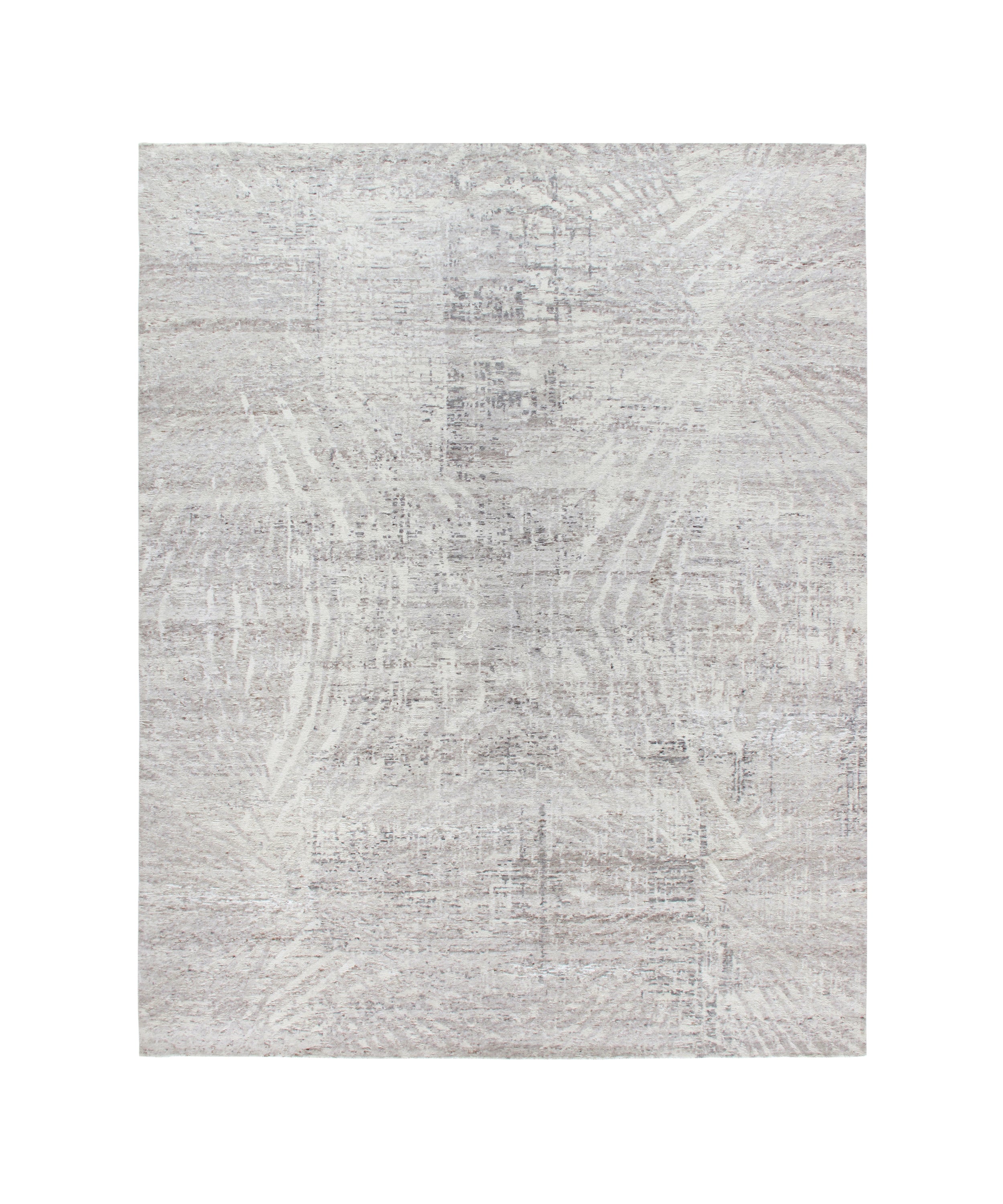 Contemporary Minimalist Hand-Knotted Rug in Washed Beige