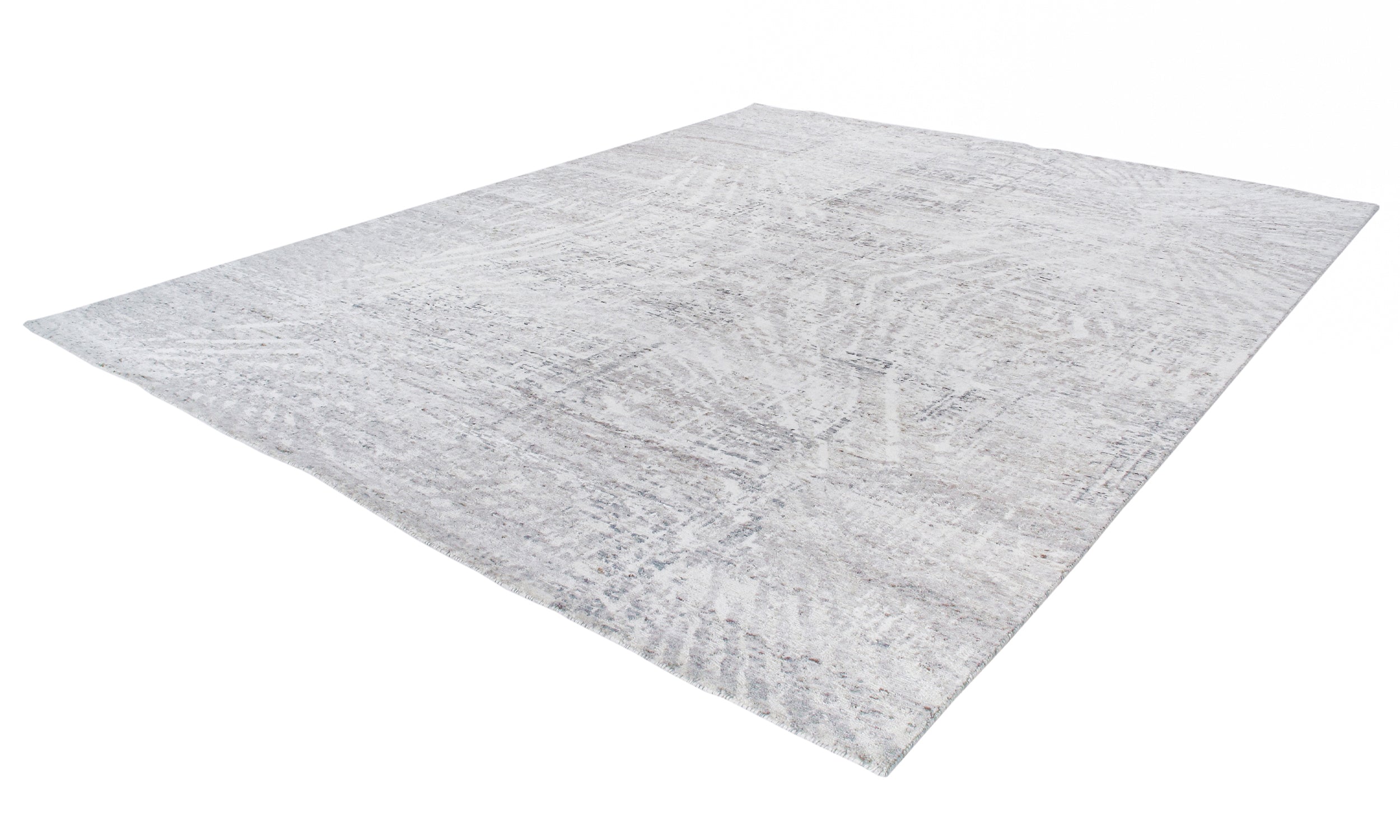 Contemporary Minimalist Hand-Knotted Rug in Washed Beige
