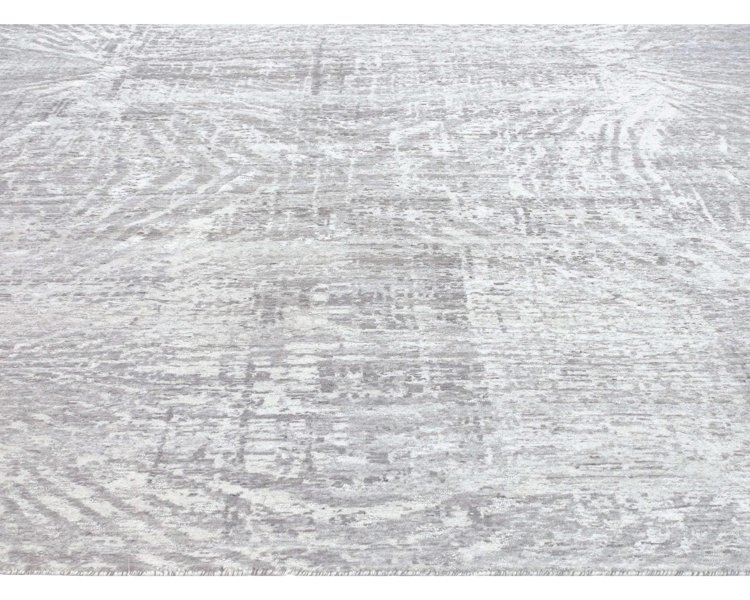 Contemporary Minimalist Hand-Knotted Rug in Washed Beige