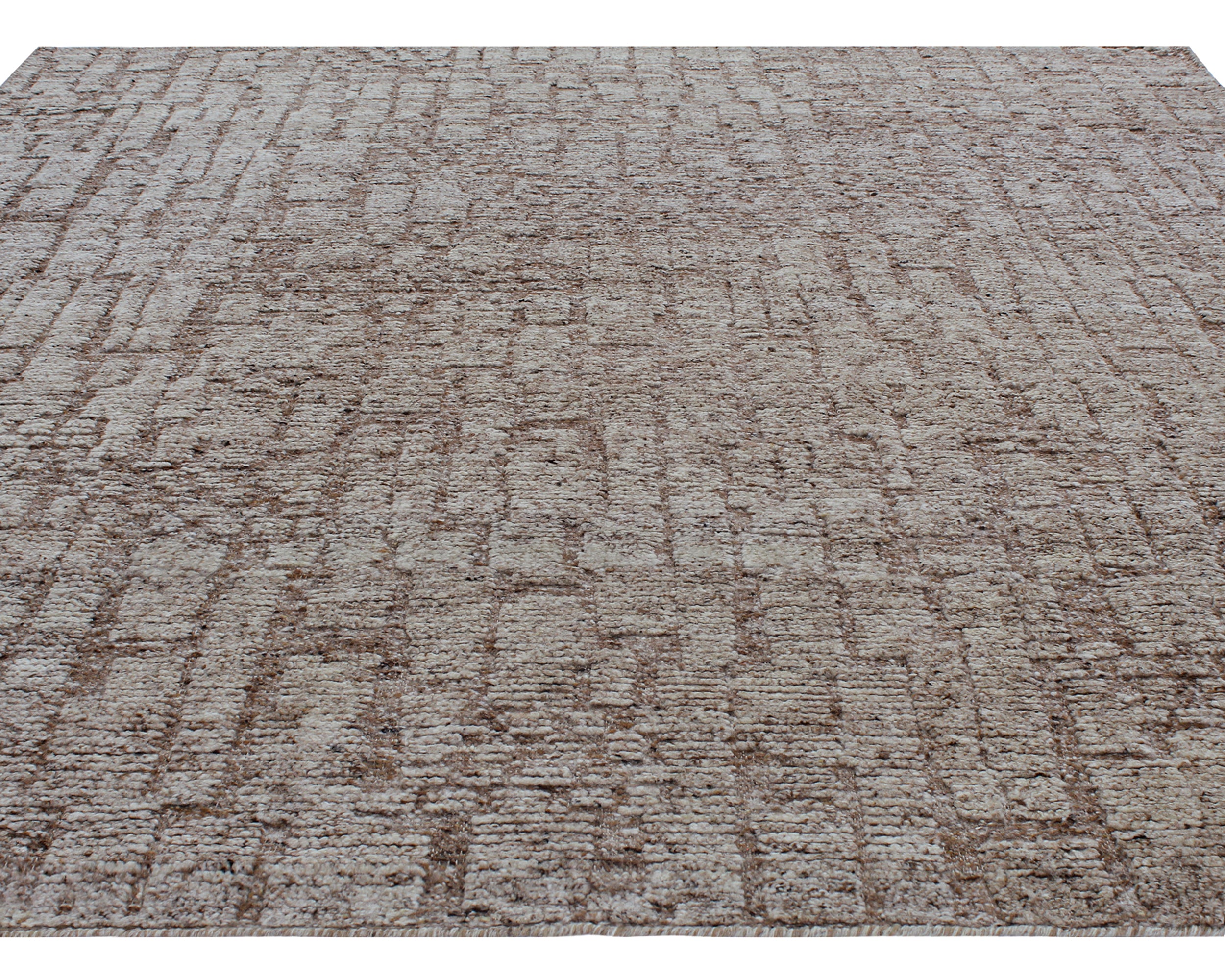 Contemporary Abstract Rug in Earthy Taupe and Stone