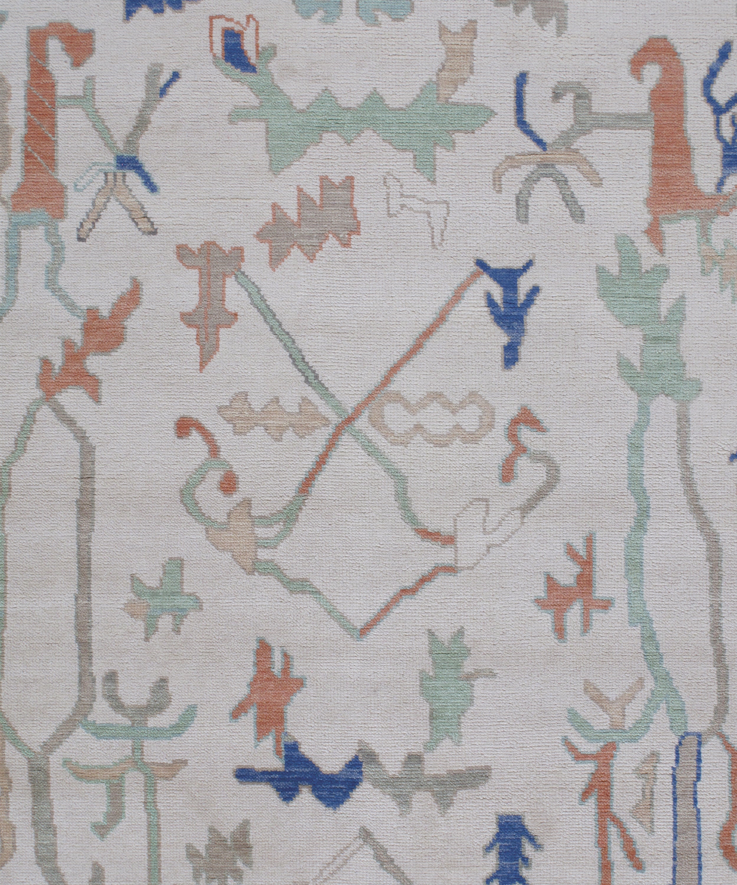 Oushak-Inspired Hand-Knotted Rug in Sage Green and Burnt Terracotta
