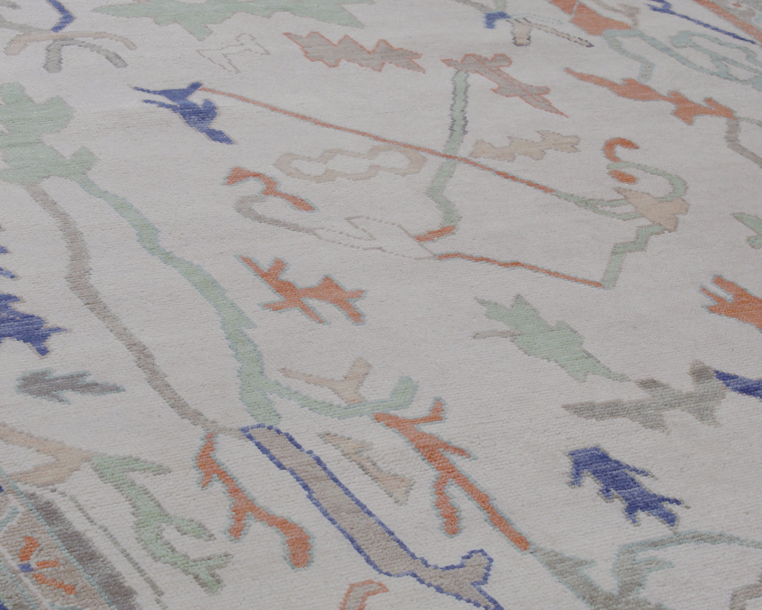 Oushak-Inspired Hand-Knotted Rug in Sage Green and Burnt Terracotta