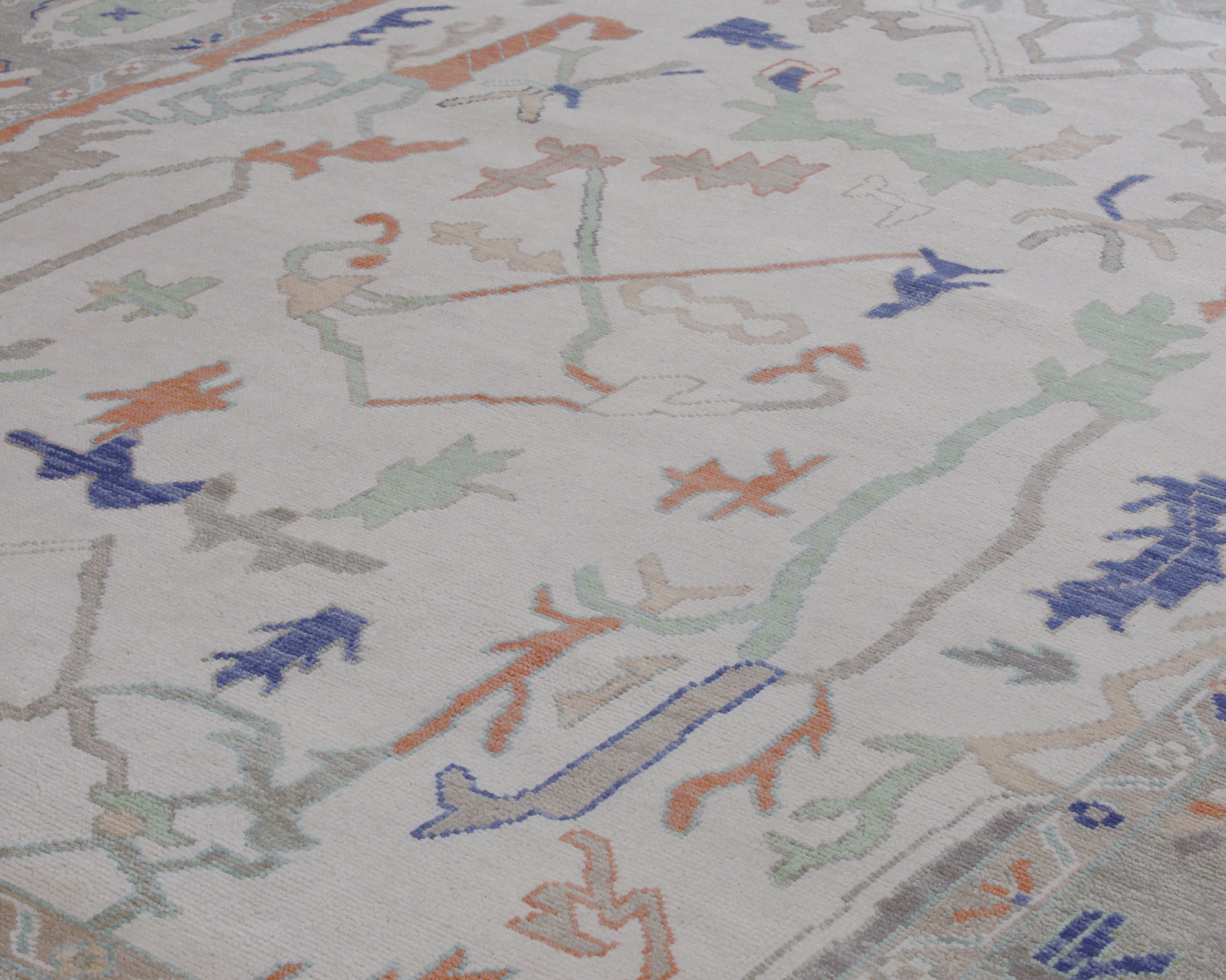 Oushak-Inspired Hand-Knotted Rug in Sage Green and Burnt Terracotta