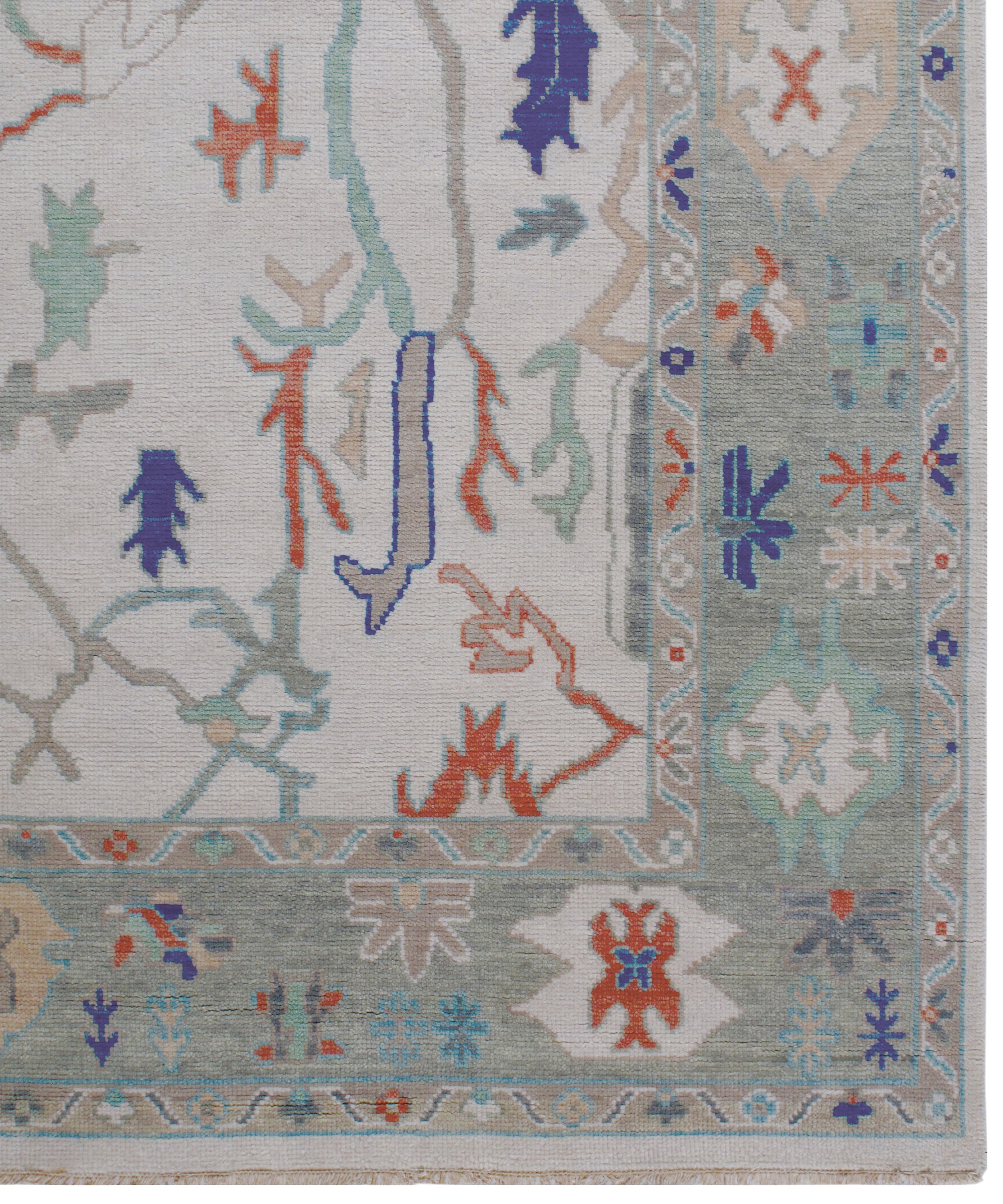 Oushak-Inspired Hand-Knotted Rug in Sage Green and Burnt Terracotta