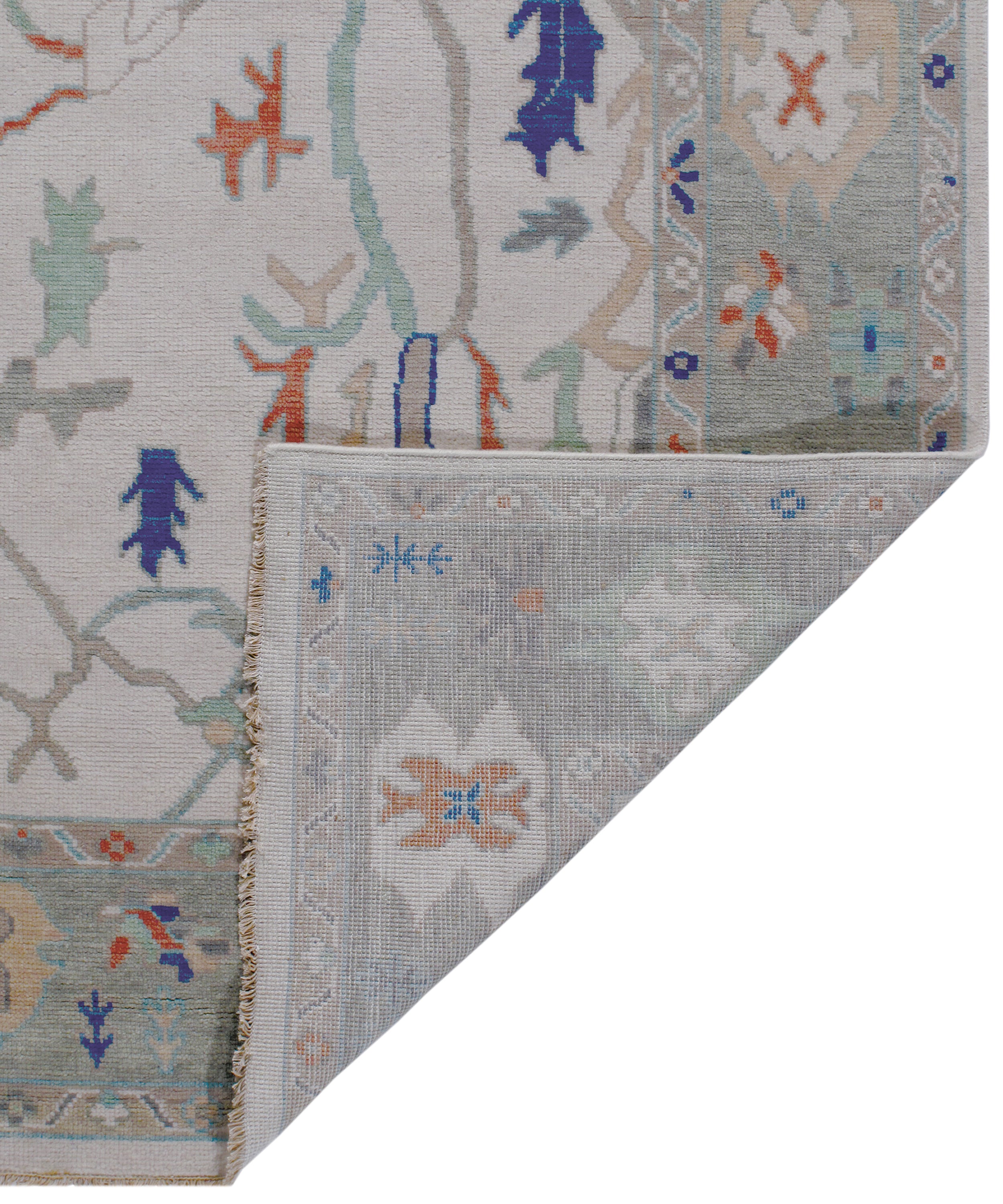 Oushak-Inspired Hand-Knotted Rug in Sage Green and Burnt Terracotta
