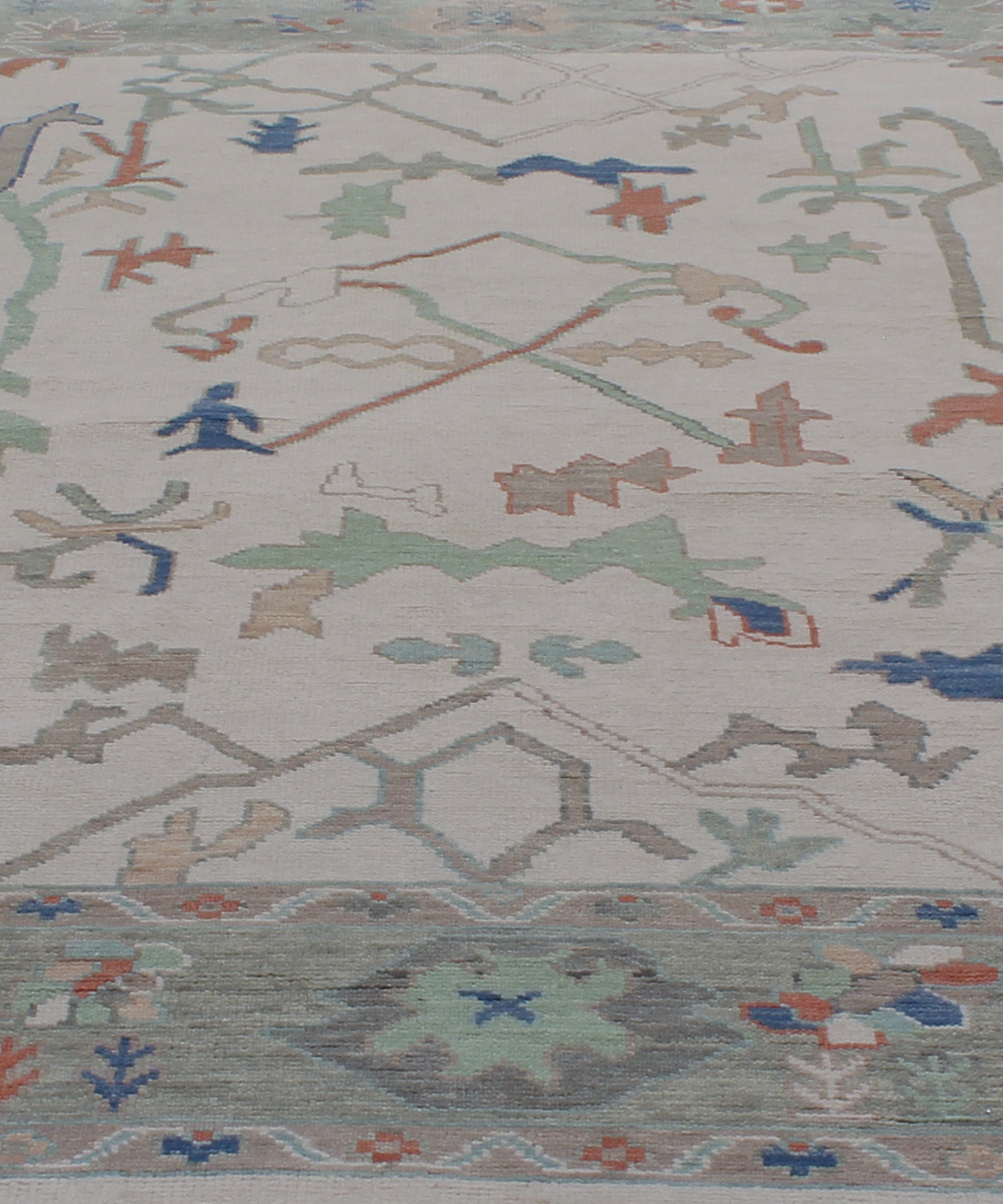 Oushak-Inspired Hand-Knotted Rug in Sage Green and Burnt Terracotta