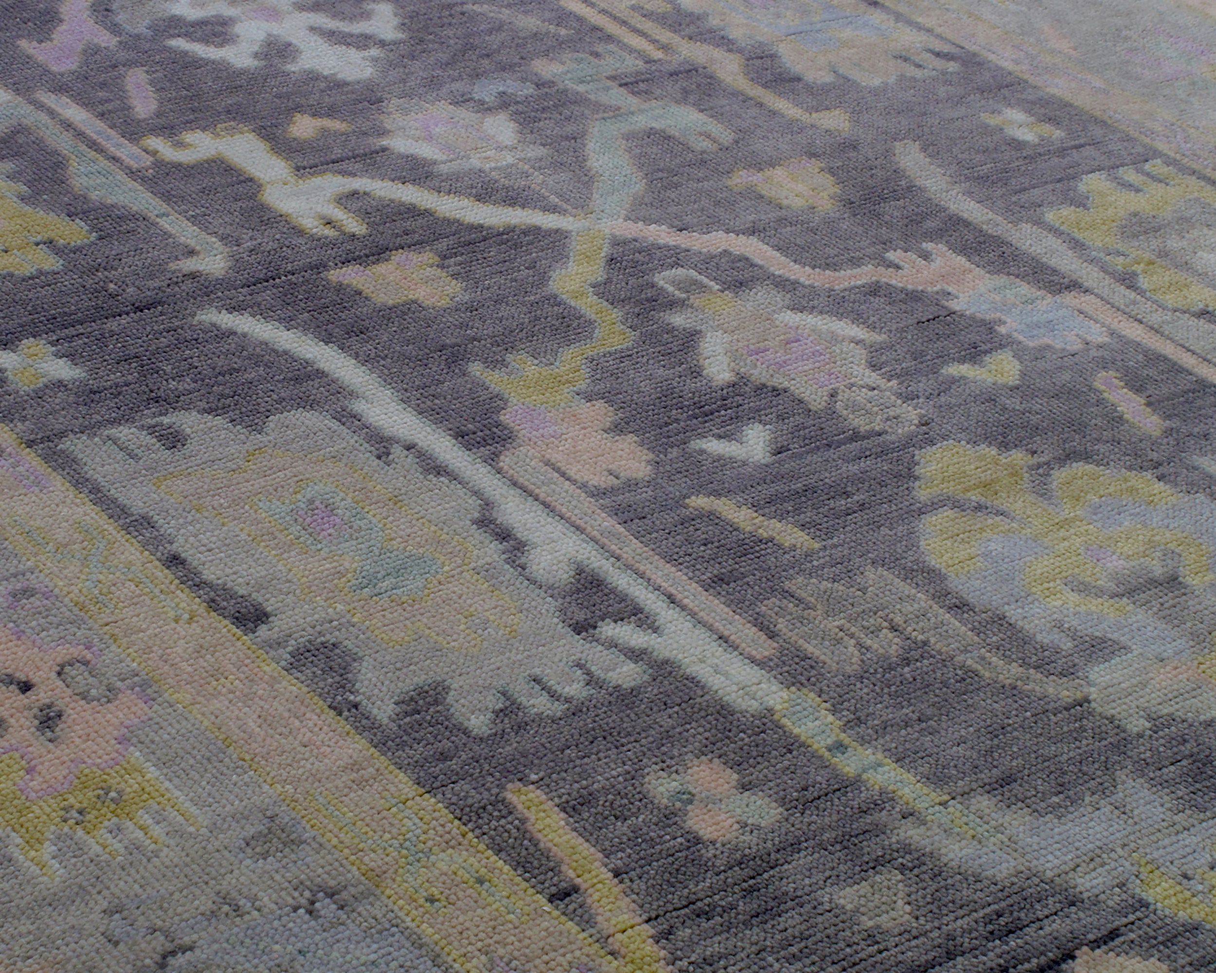Overdyed Oushak Rug in Charcoal with Faded Jewel Tones