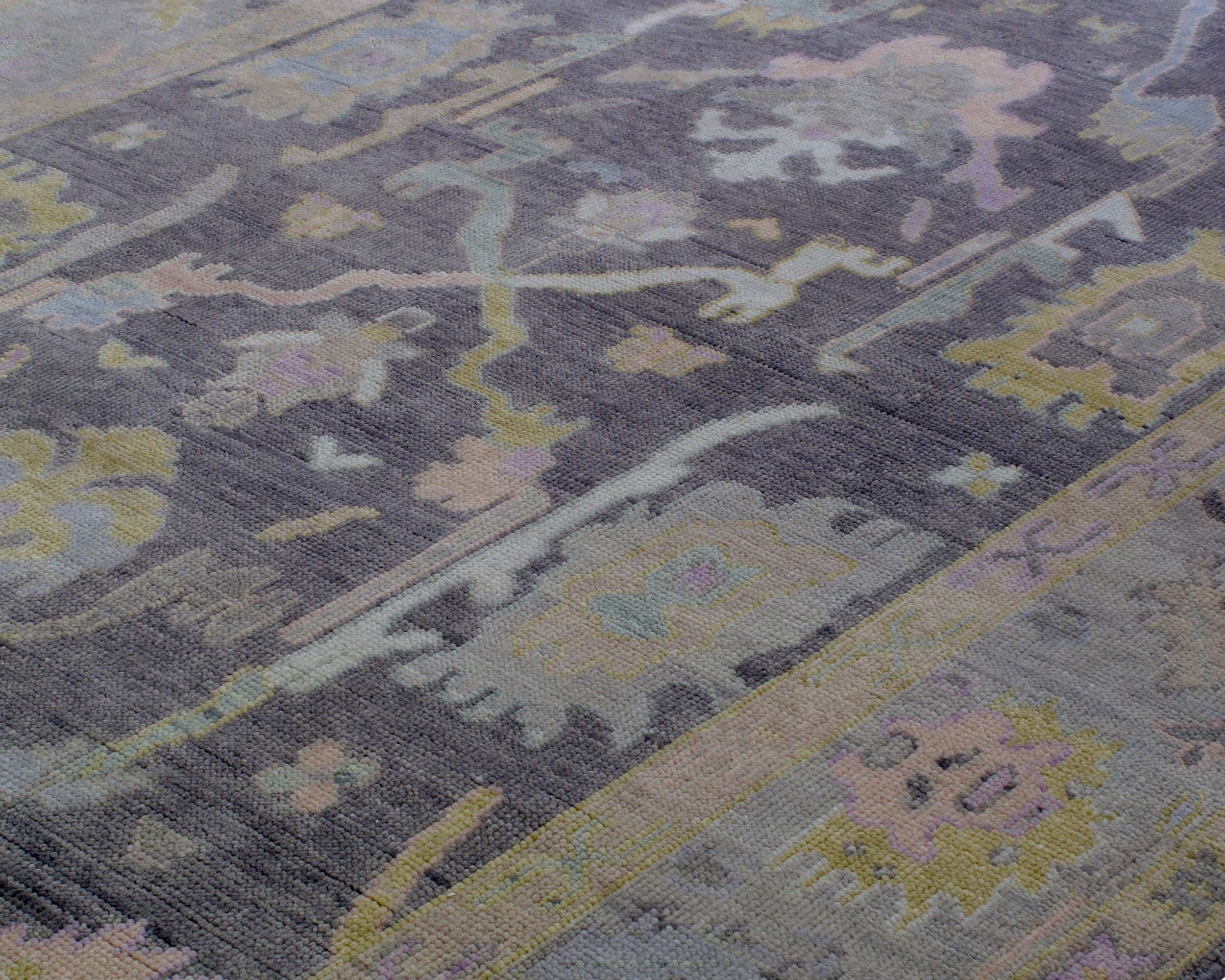 Overdyed Oushak Rug in Charcoal with Faded Jewel Tones