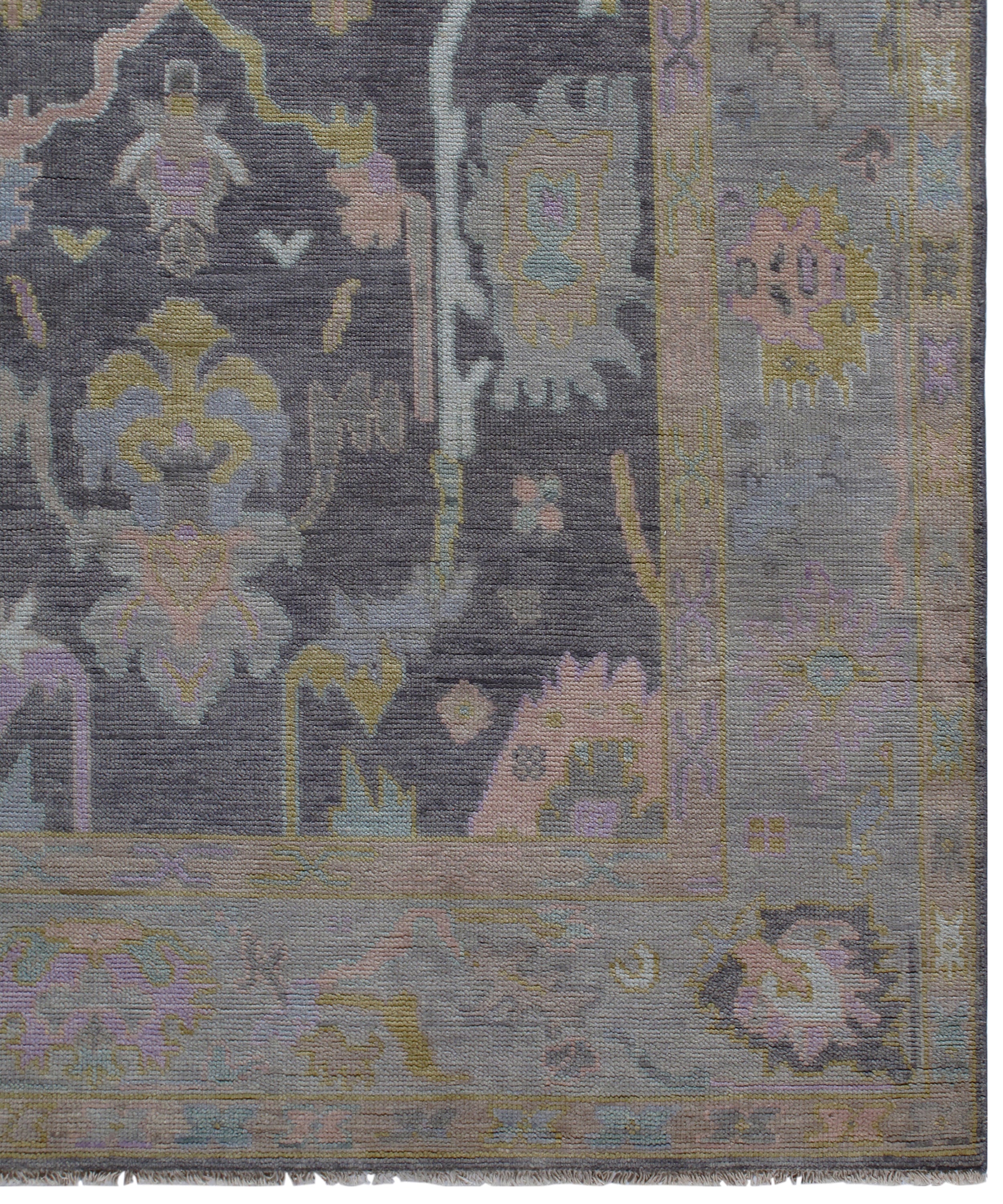 Overdyed Oushak Rug in Charcoal with Faded Jewel Tones