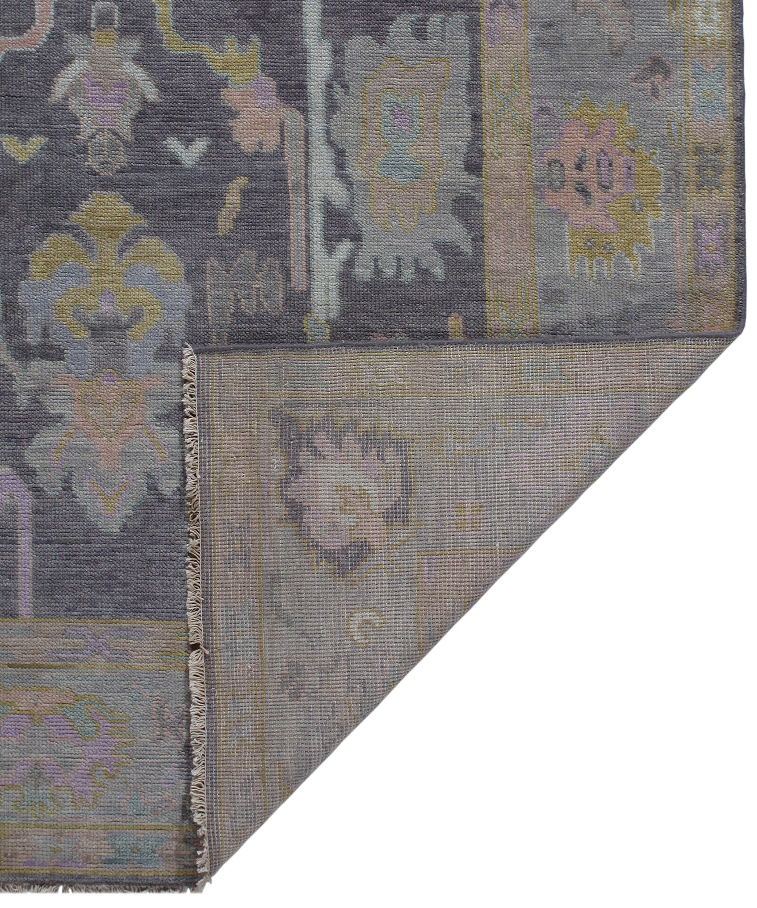 Overdyed Oushak Rug in Charcoal with Faded Jewel Tones