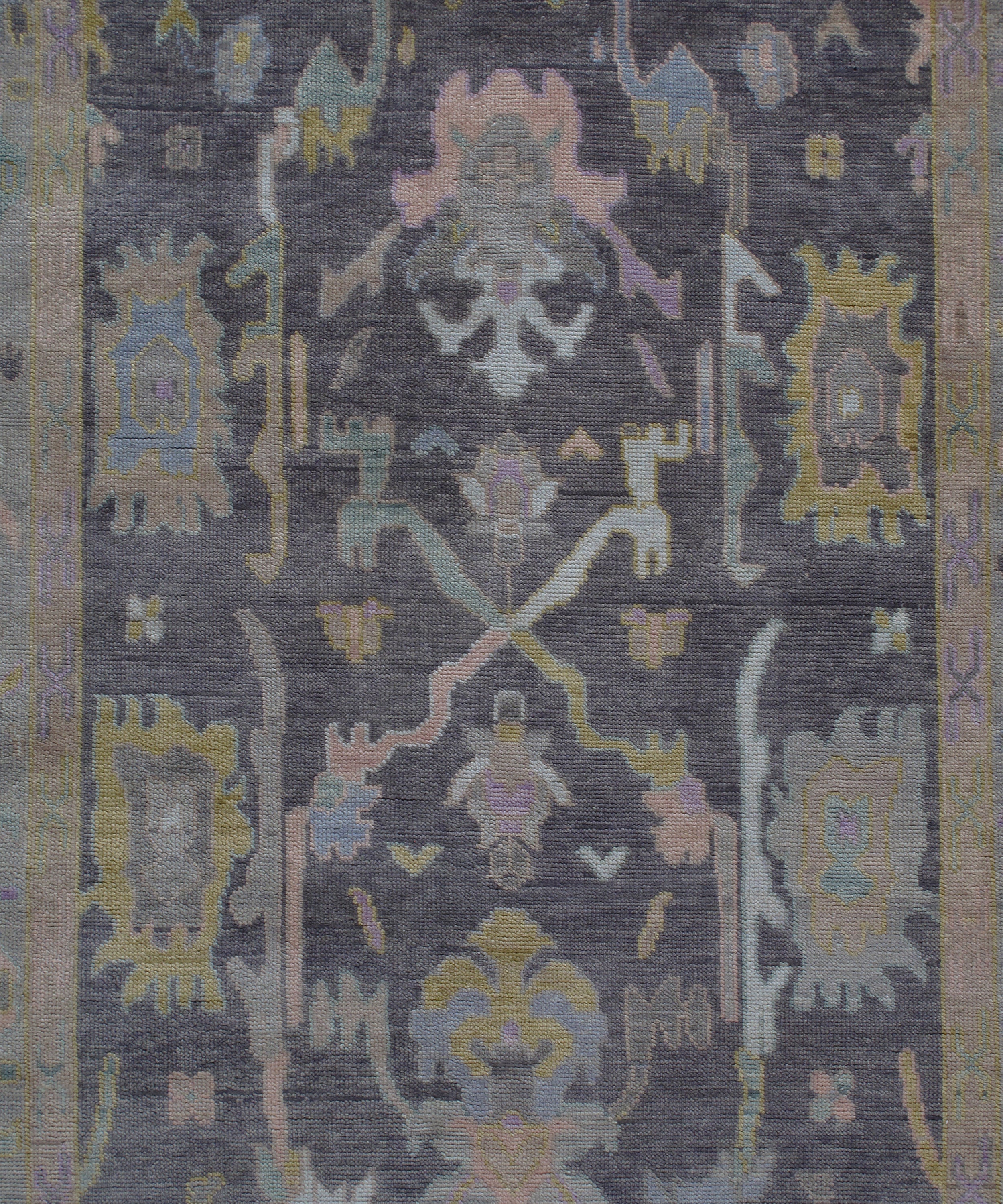 Overdyed Oushak Rug in Charcoal with Faded Jewel Tones