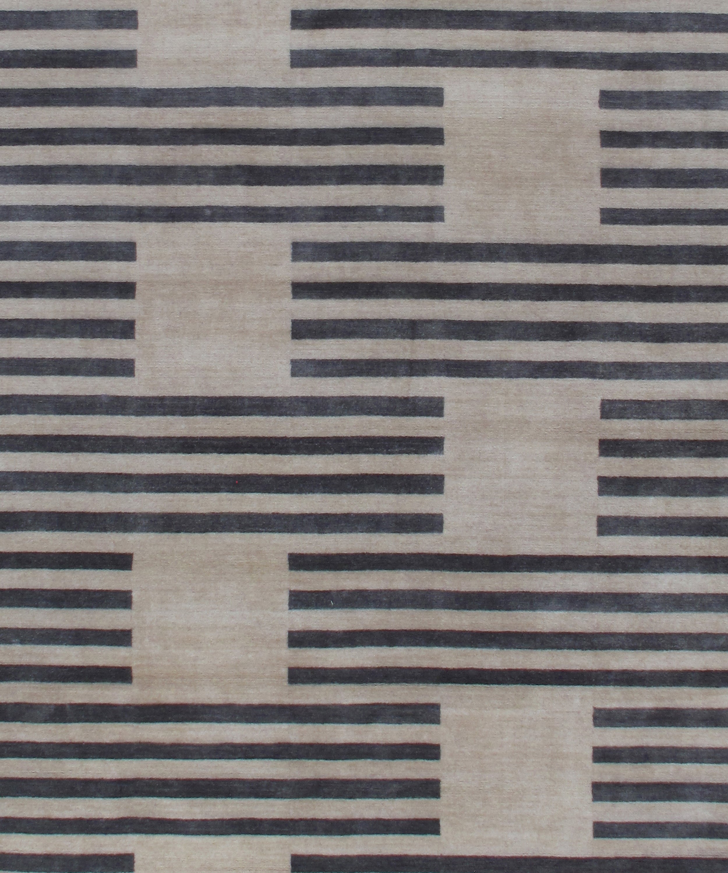 Modern Flat-Weave Rug with Taupe and Charcoal Striped Grid Pattern