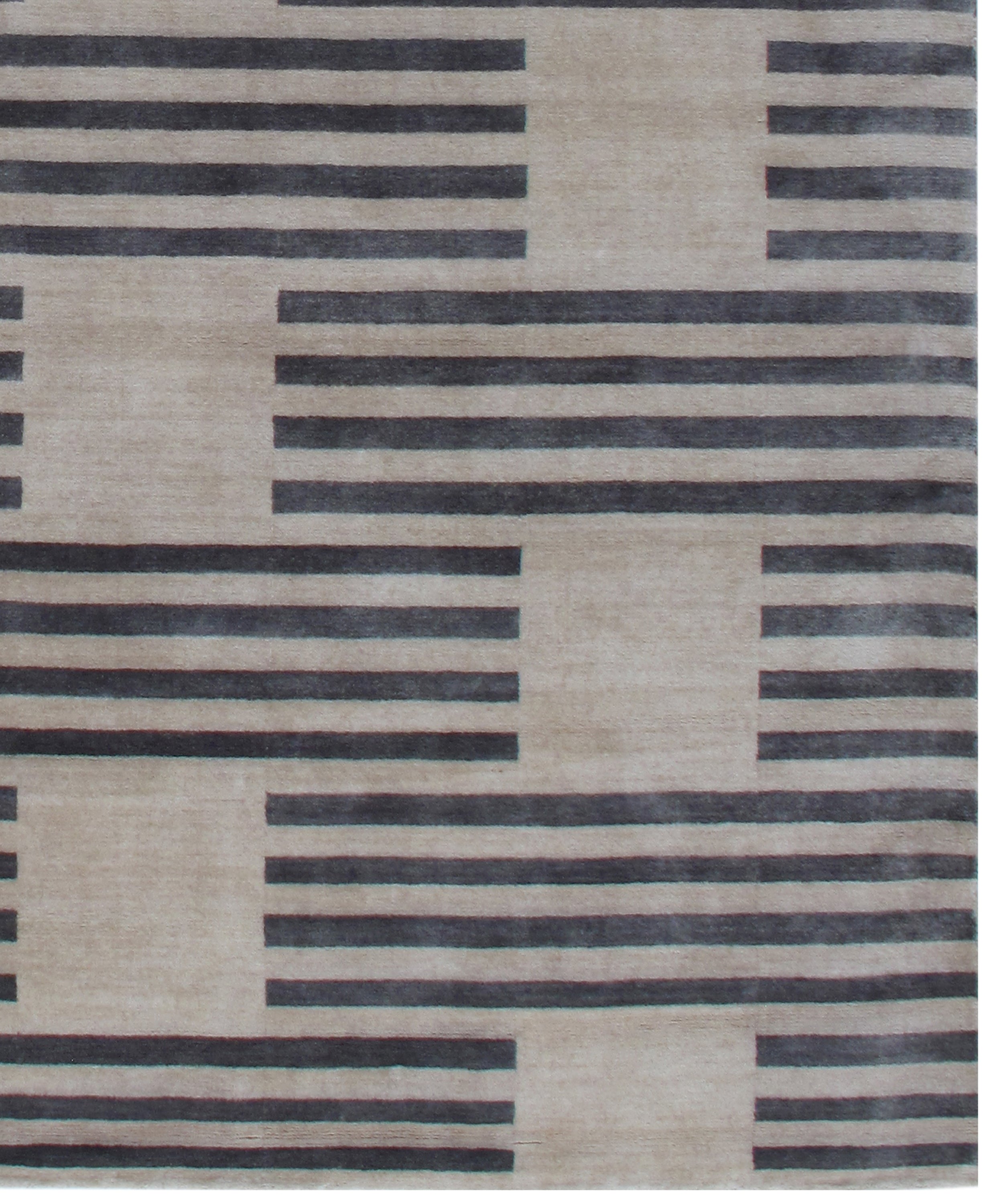 Modern Flat-Weave Rug with Taupe and Charcoal Striped Grid Pattern