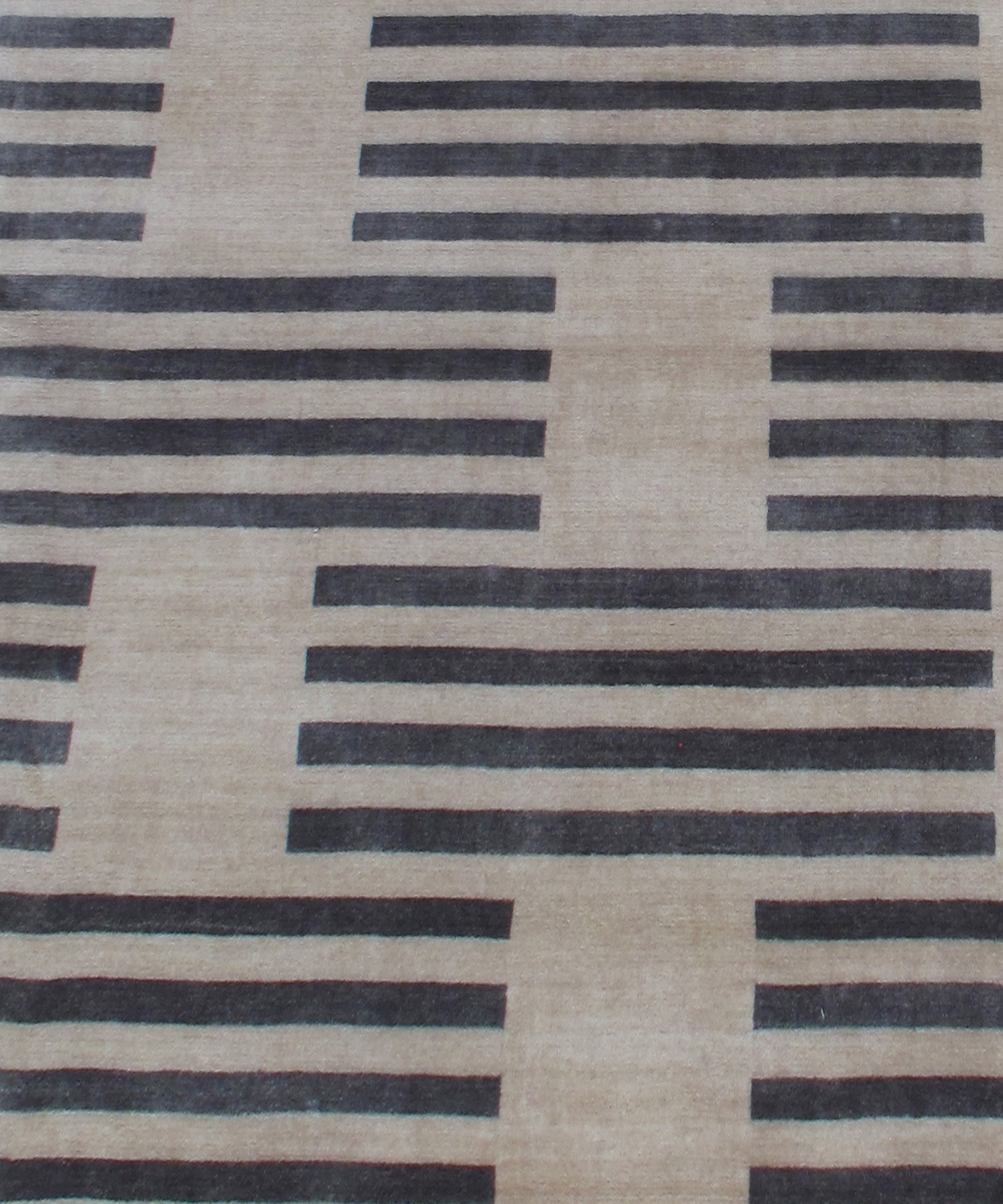 Modern Flat-Weave Rug with Taupe and Charcoal Striped Grid Pattern