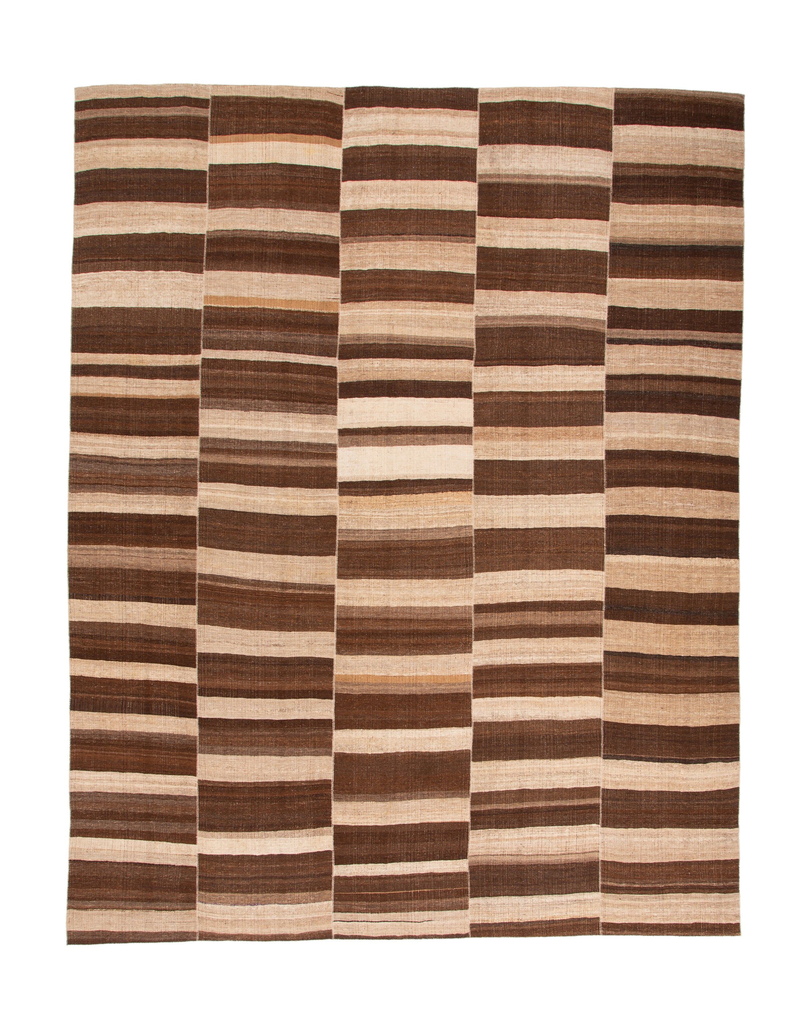 Handwoven Flatweave Rug in Cocoa and Sand with Vertical Stripe Panels