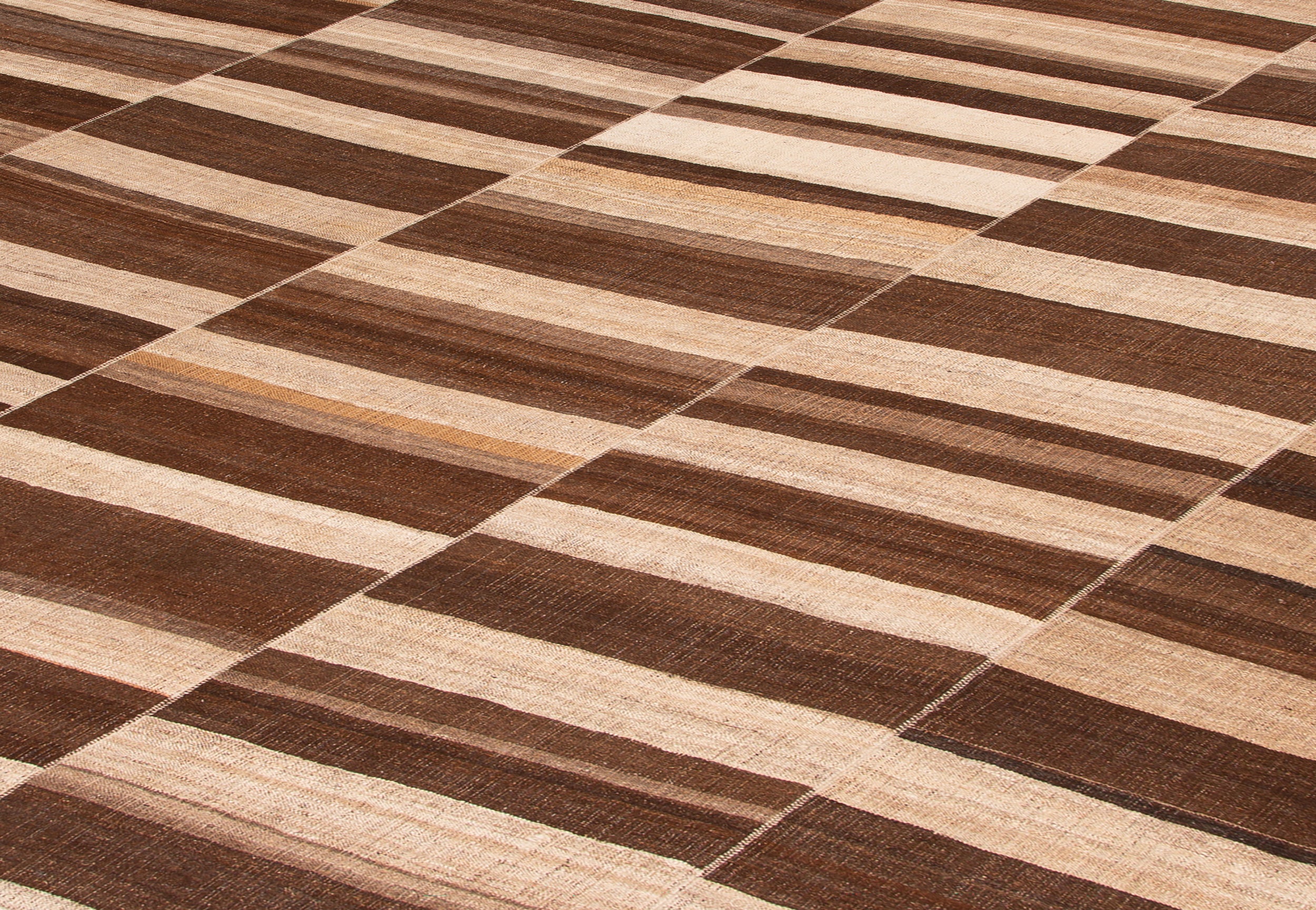 Handwoven Flatweave Rug in Cocoa and Sand with Vertical Stripe Panels