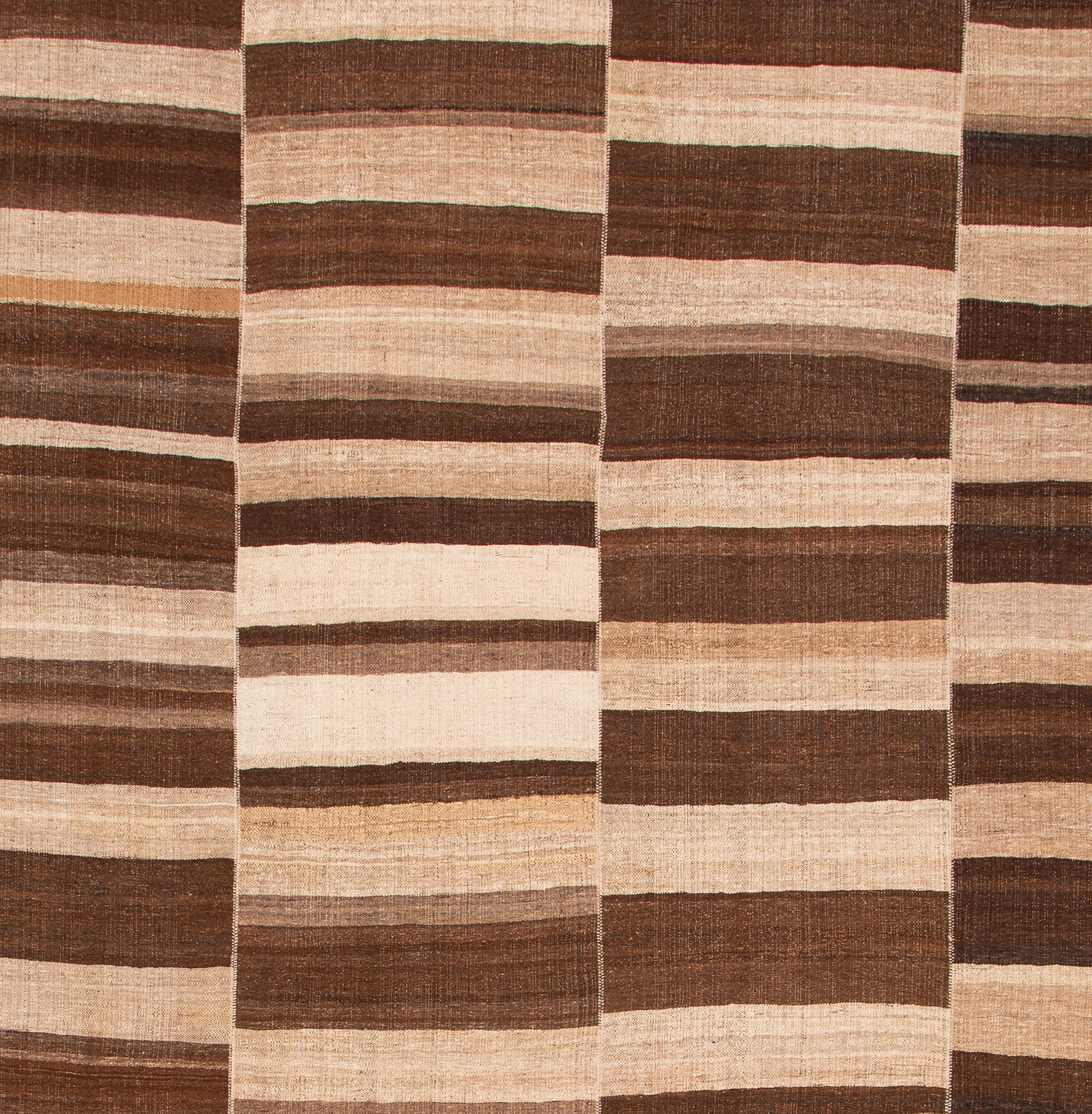Handwoven Flatweave Rug in Cocoa and Sand with Vertical Stripe Panels