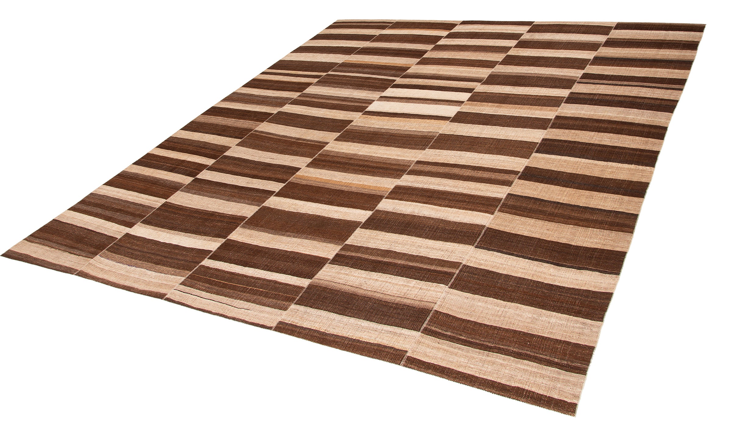 Handwoven Flatweave Rug in Cocoa and Sand with Vertical Stripe Panels