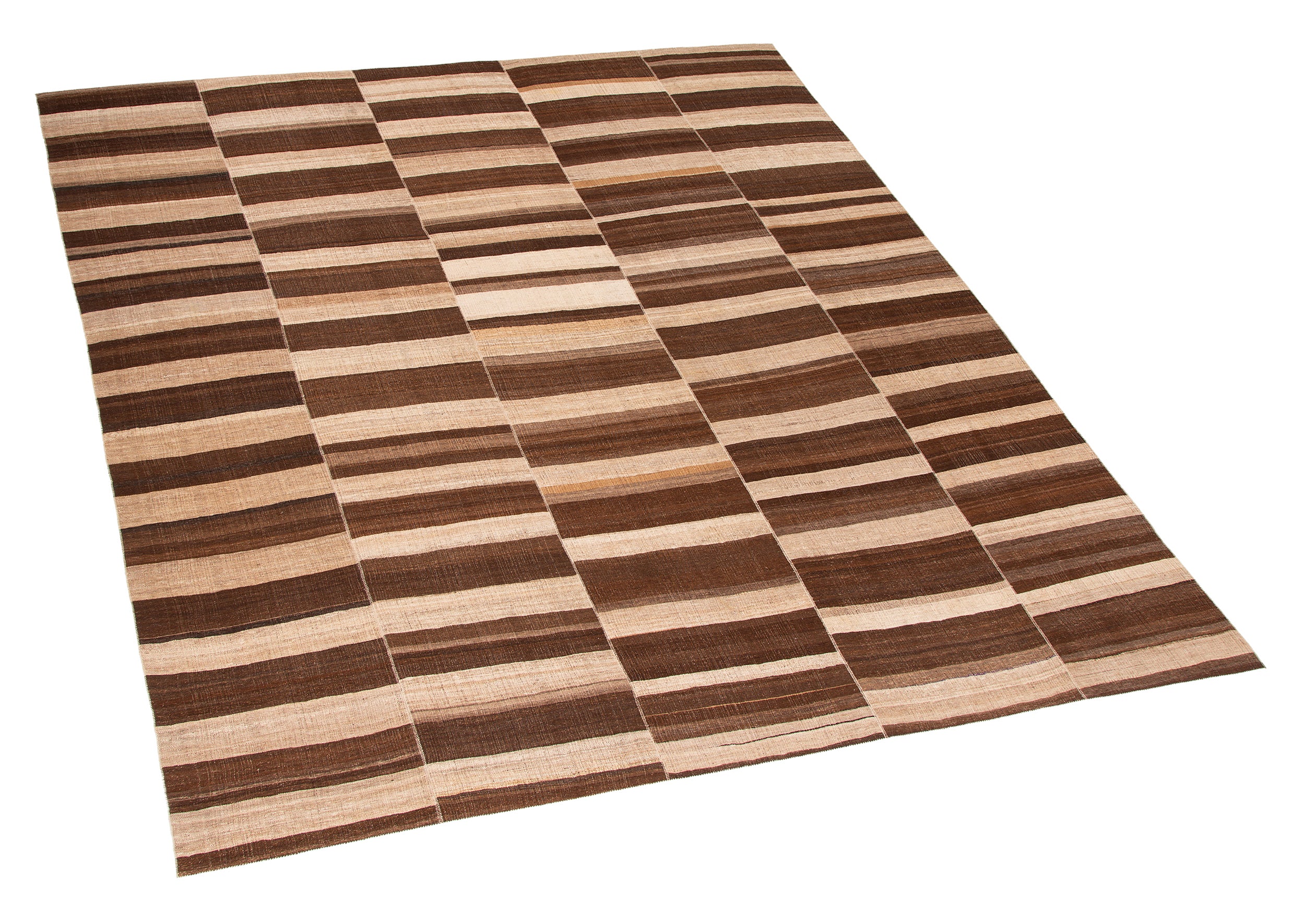 Handwoven Flatweave Rug in Cocoa and Sand with Vertical Stripe Panels