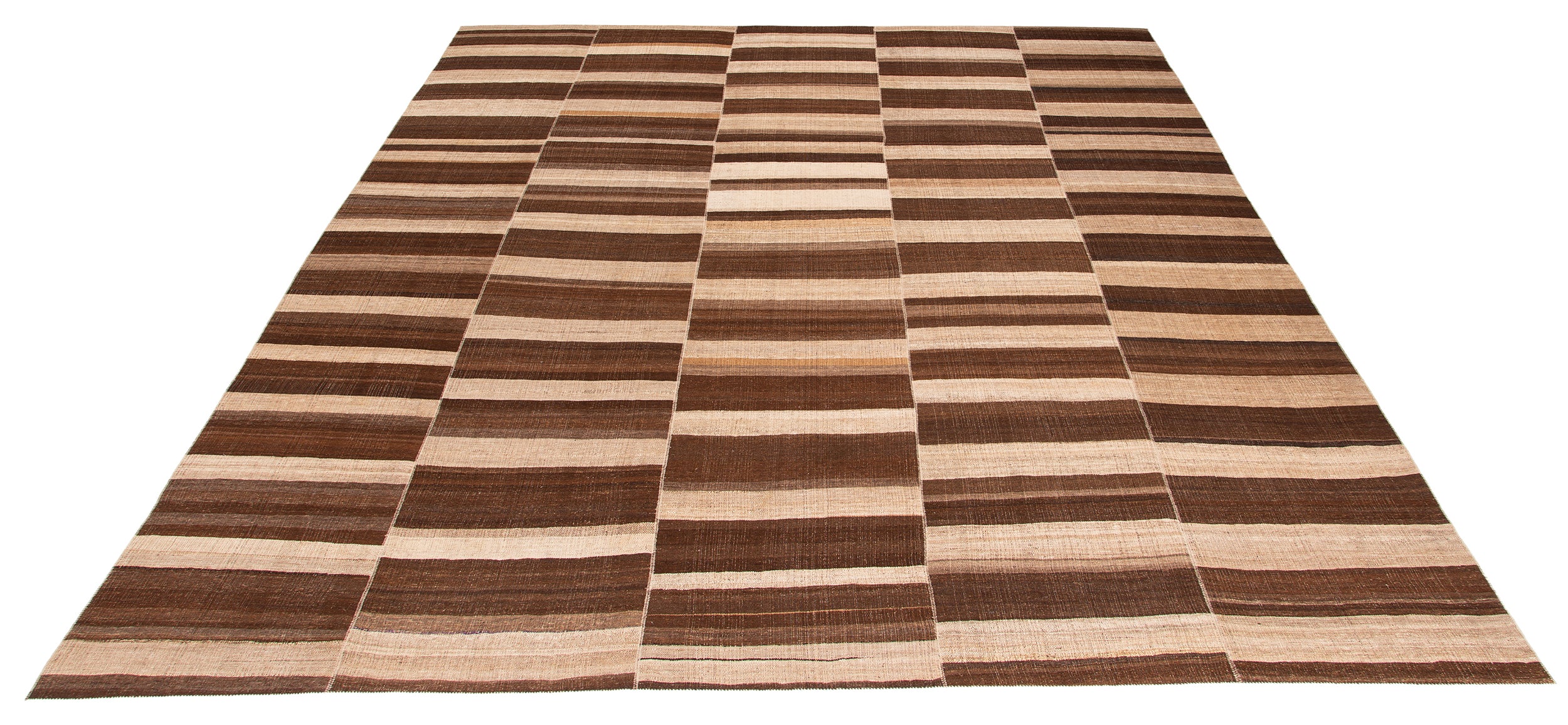 Handwoven Flatweave Rug in Cocoa and Sand with Vertical Stripe Panels