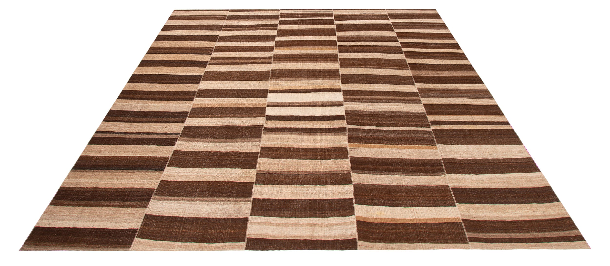 Handwoven Flatweave Rug in Cocoa and Sand with Vertical Stripe Panels