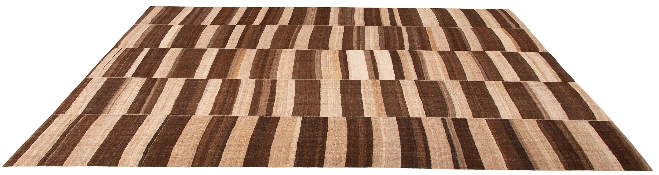 Handwoven Flatweave Rug in Cocoa and Sand with Vertical Stripe Panels