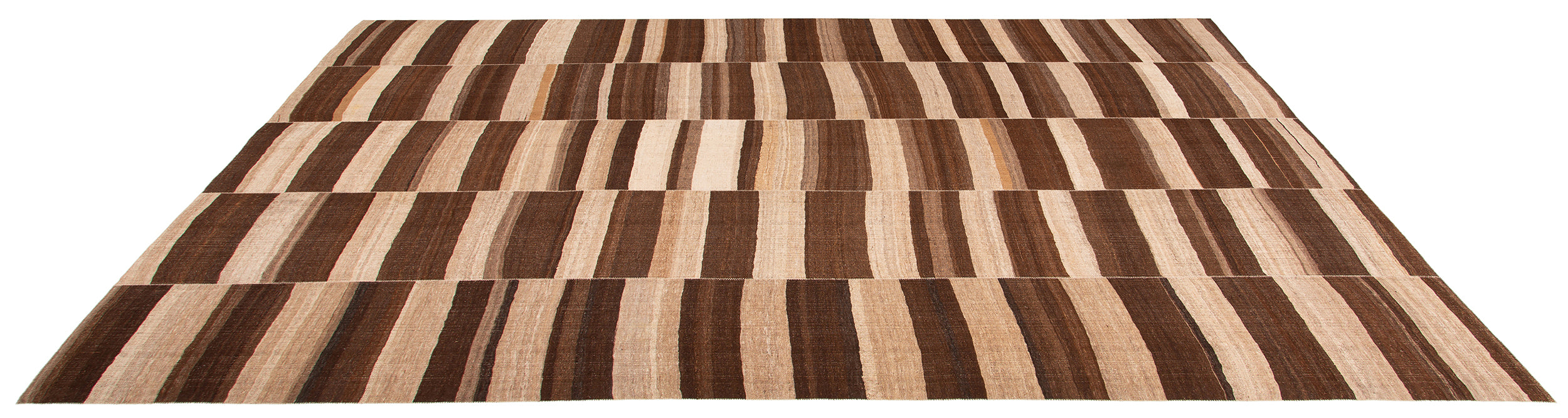 Handwoven Flatweave Rug in Cocoa and Sand with Vertical Stripe Panels