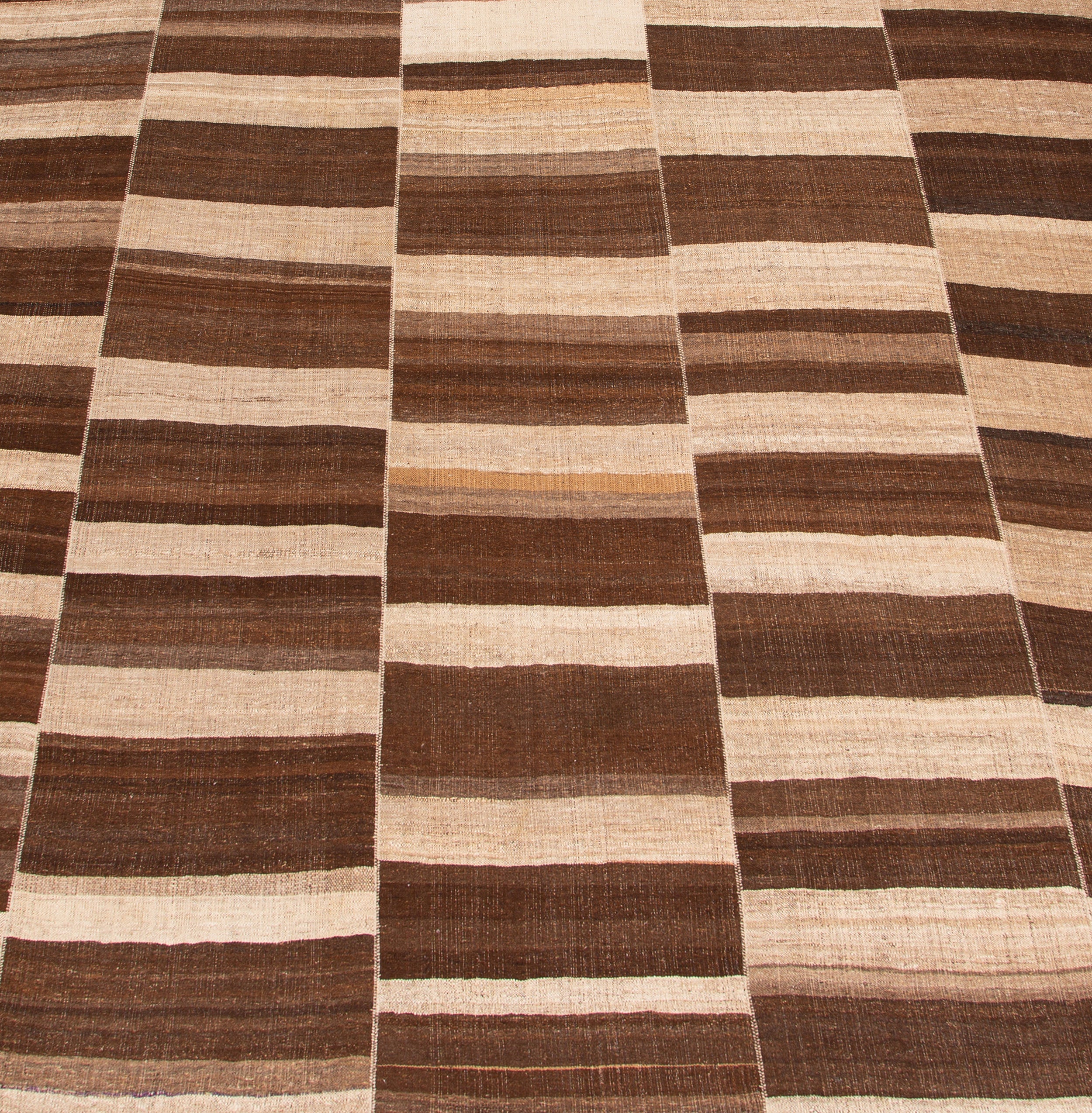 Handwoven Flatweave Rug in Cocoa and Sand with Vertical Stripe Panels