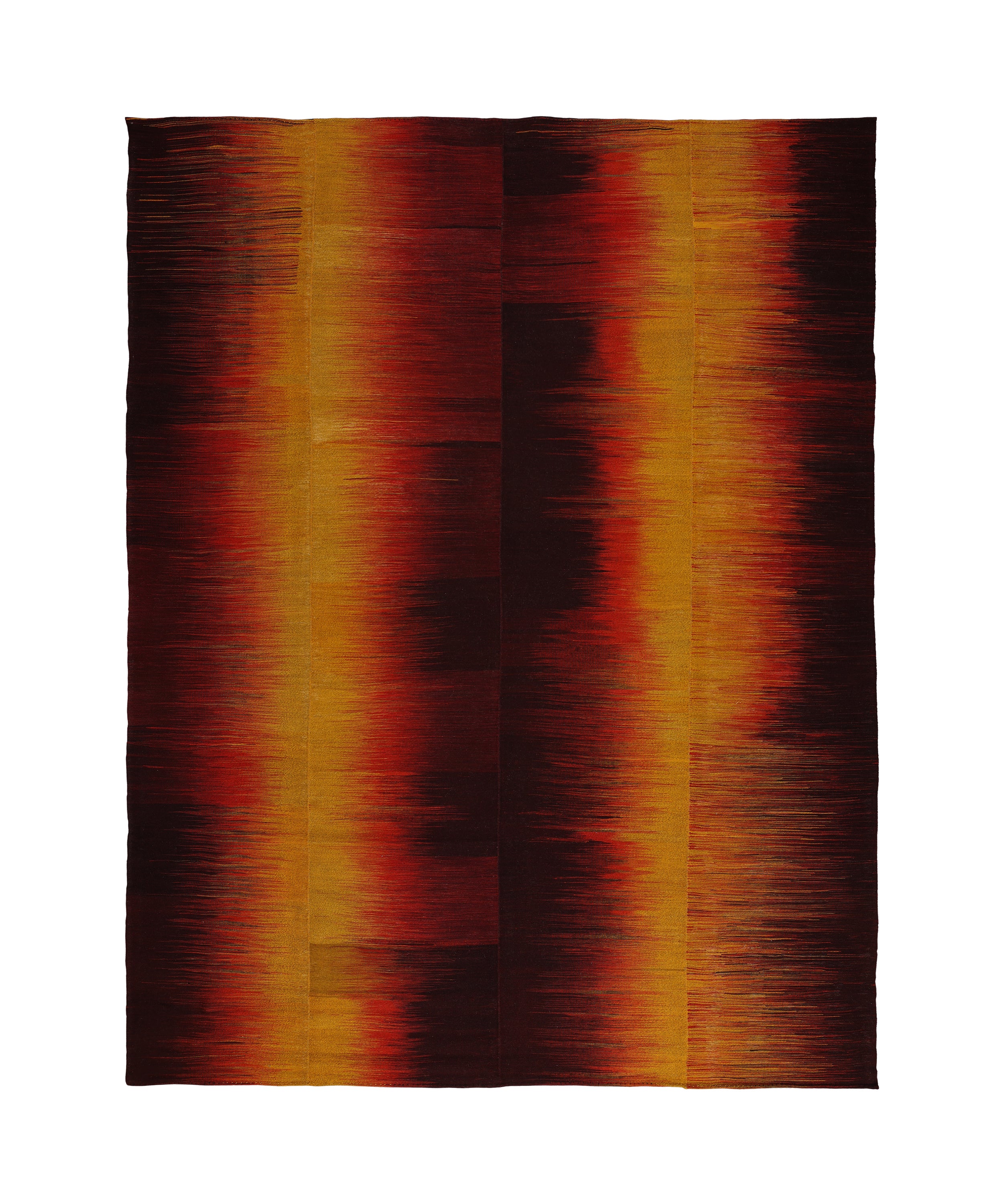 Sunset Gradient Wool Flatweave in Burnt Sienna, Gold, and Ember Black