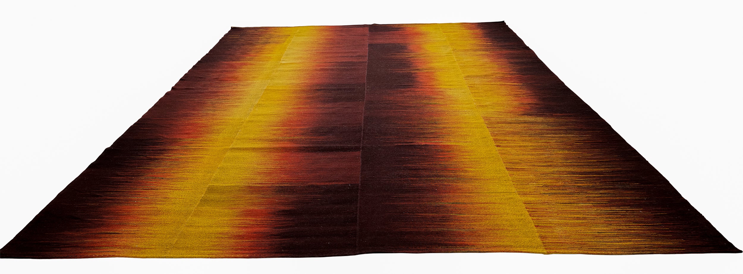 Sunset Gradient Wool Flatweave in Burnt Sienna, Gold, and Ember Black