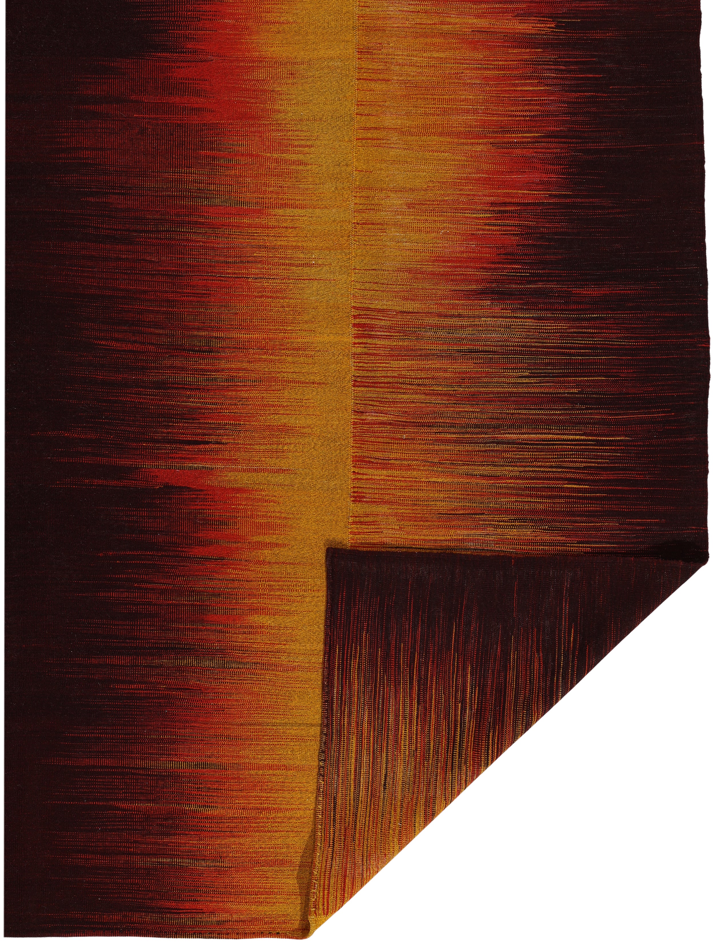 Sunset Gradient Wool Flatweave in Burnt Sienna, Gold, and Ember Black