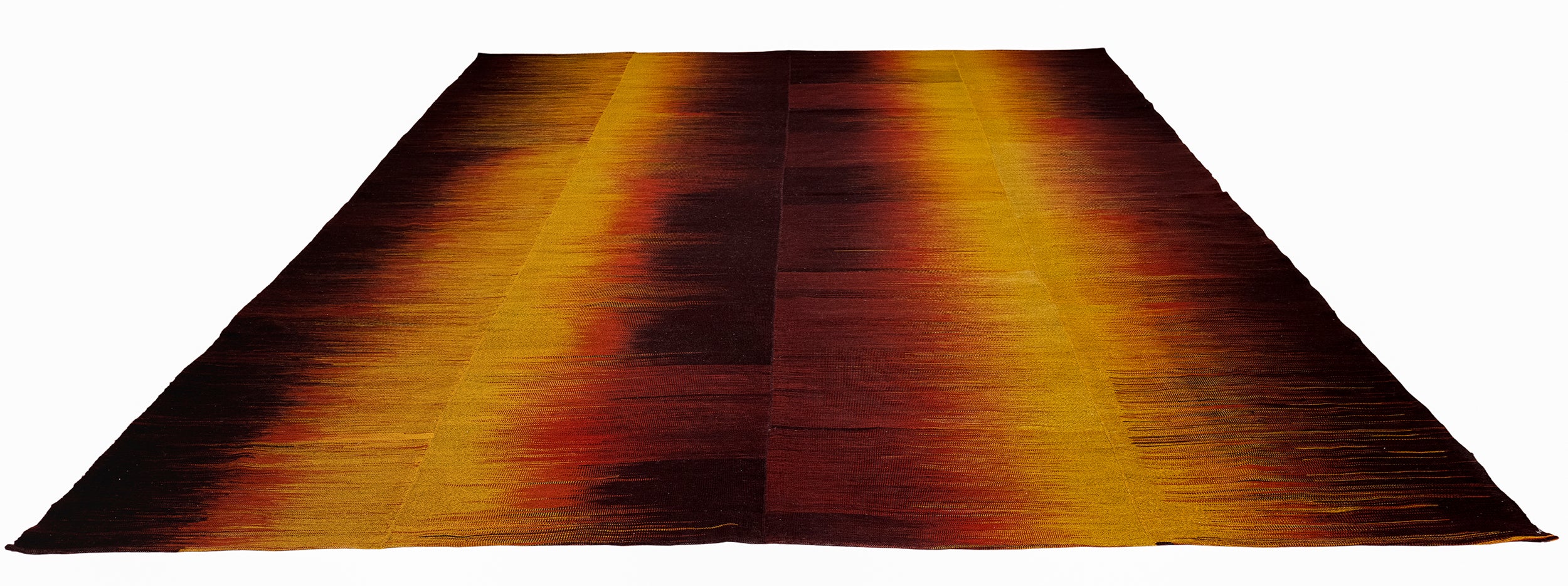 Sunset Gradient Wool Flatweave in Burnt Sienna, Gold, and Ember Black