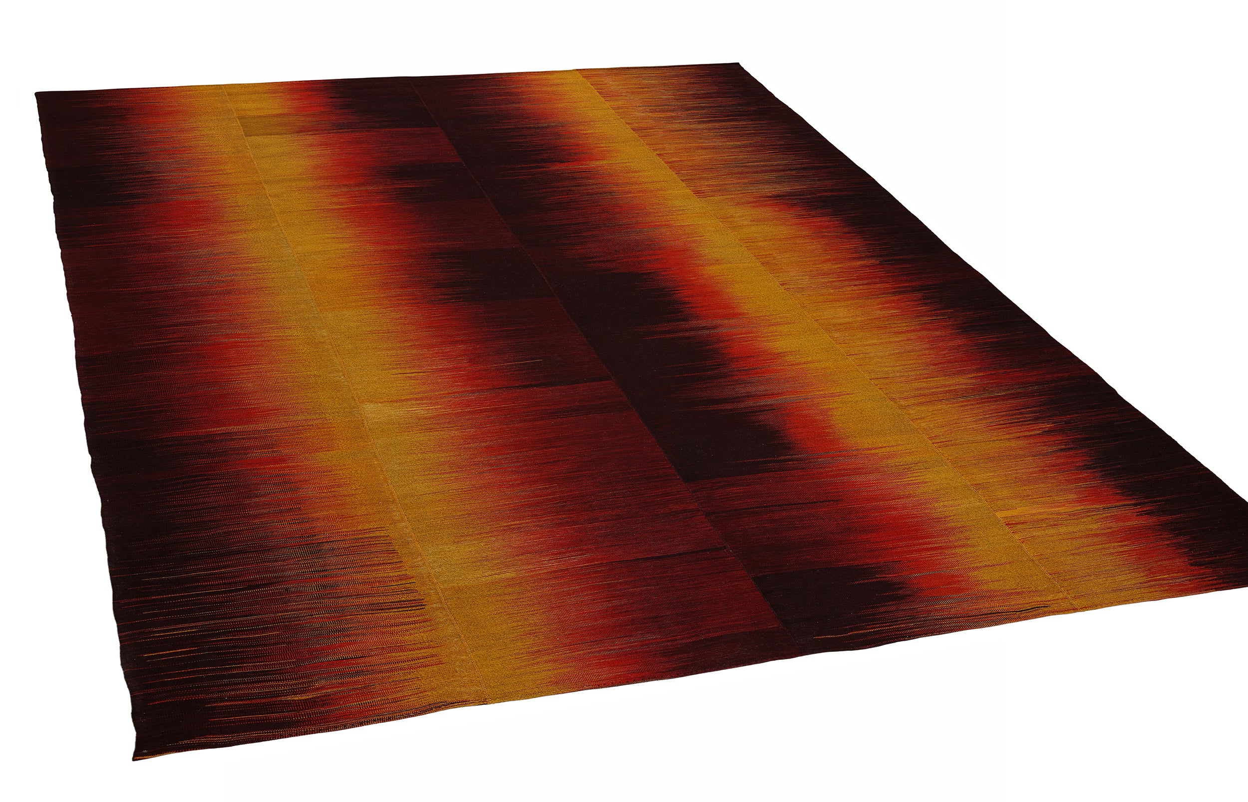 Sunset Gradient Wool Flatweave in Burnt Sienna, Gold, and Ember Black
