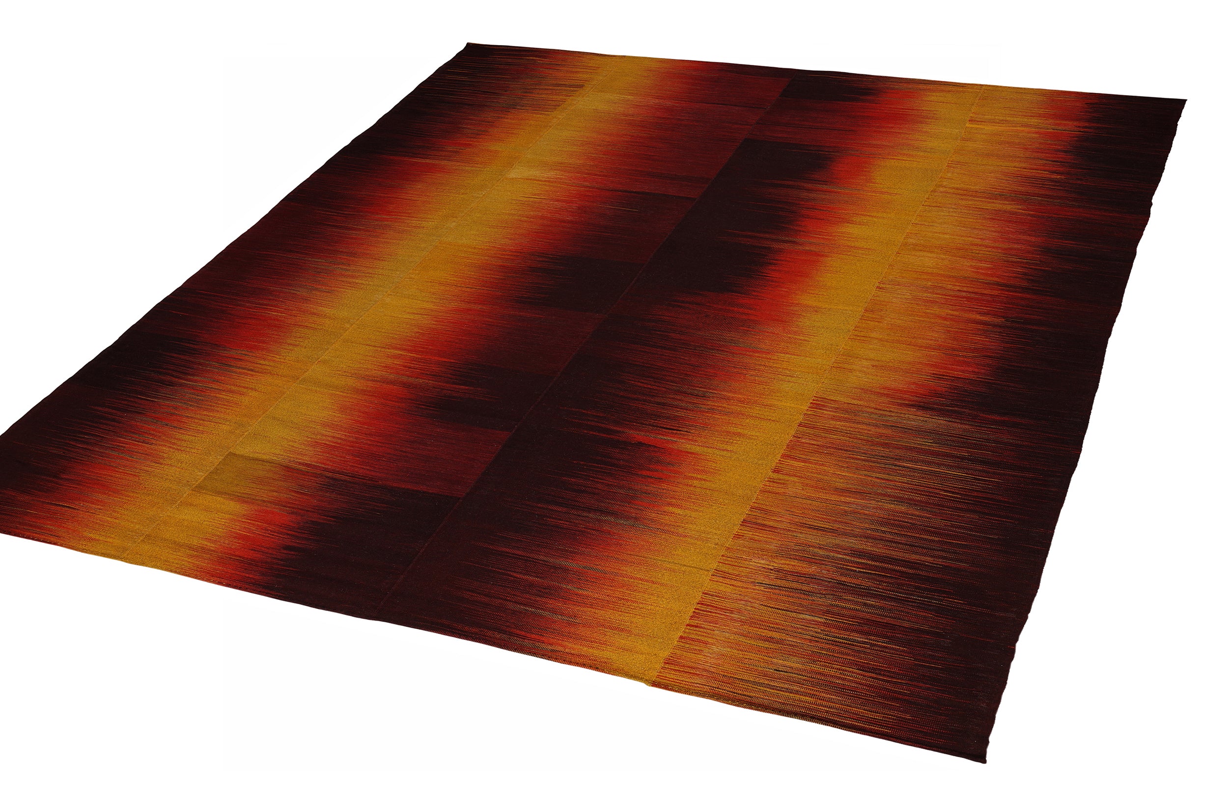 Sunset Gradient Wool Flatweave in Burnt Sienna, Gold, and Ember Black