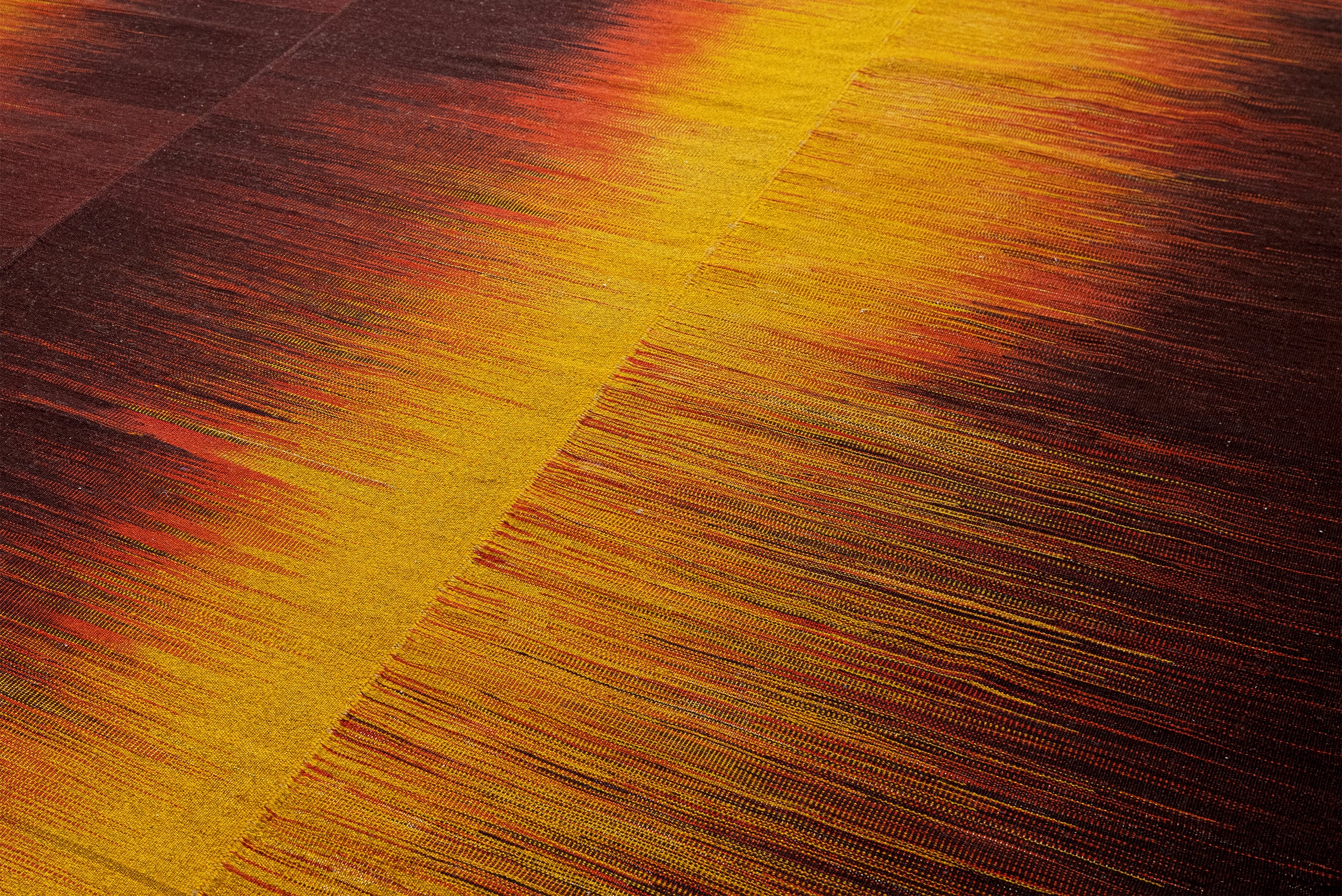 Sunset Gradient Wool Flatweave in Burnt Sienna, Gold, and Ember Black
