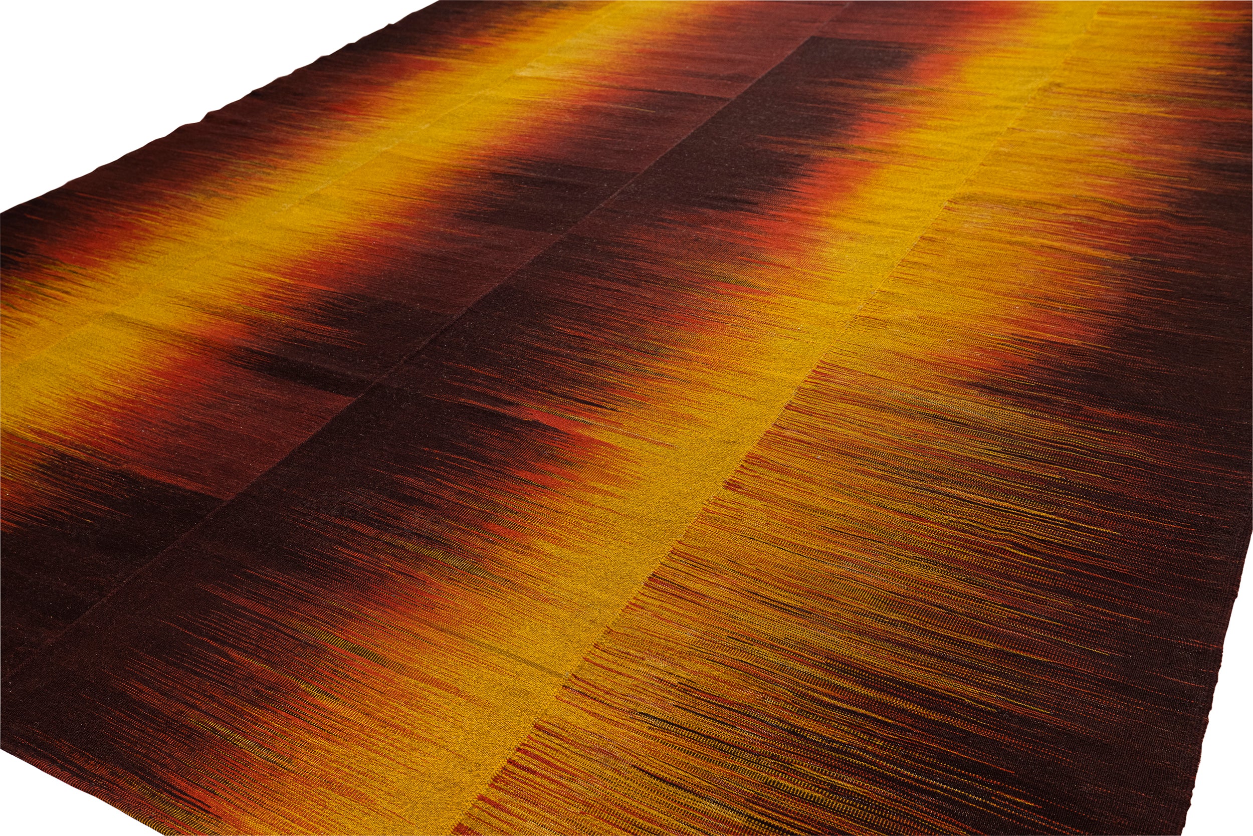Sunset Gradient Wool Flatweave in Burnt Sienna, Gold, and Ember Black