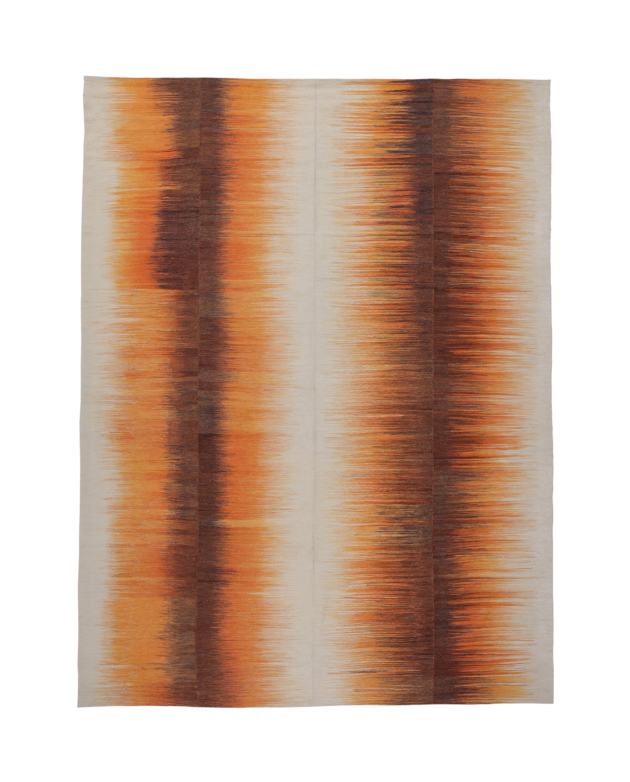 Sunset Gradient Wool Flatweave in Burnt Sienna, Gold, and Ember Black