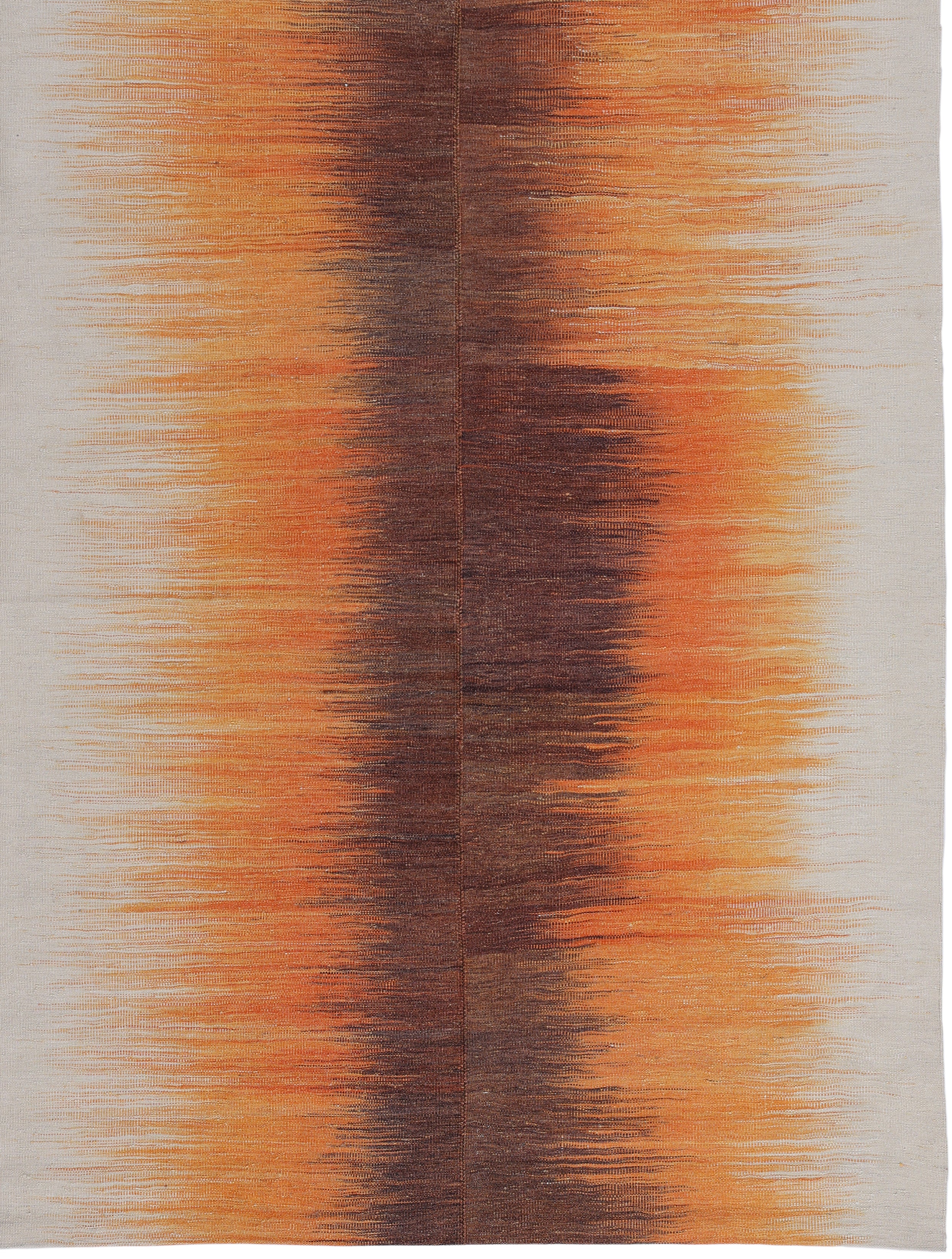 Sunset Gradient Wool Flatweave in Burnt Sienna, Gold, and Ember Black