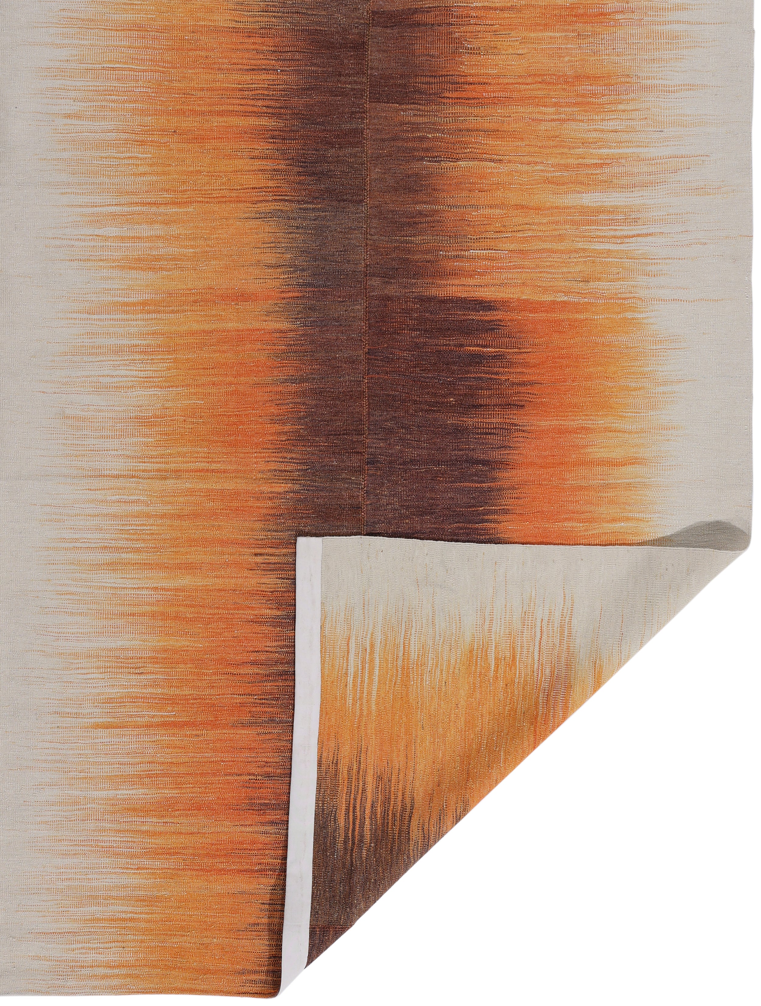 Sunset Gradient Wool Flatweave in Burnt Sienna, Gold, and Ember Black