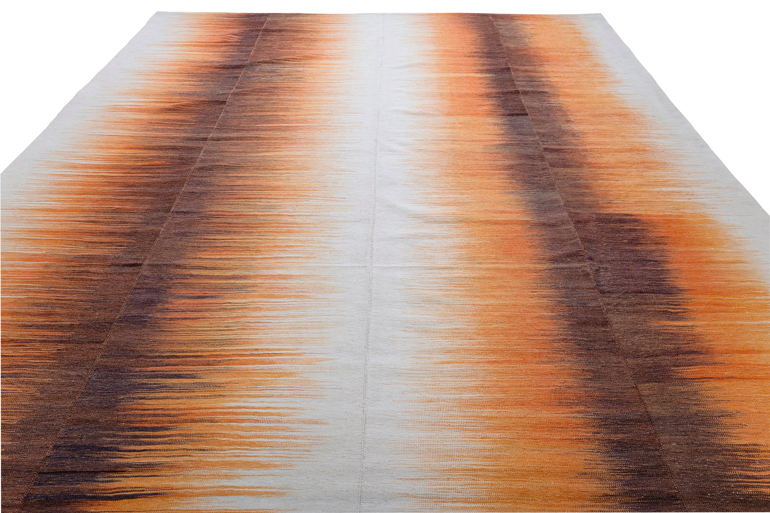Sunset Gradient Wool Flatweave in Burnt Sienna, Gold, and Ember Black