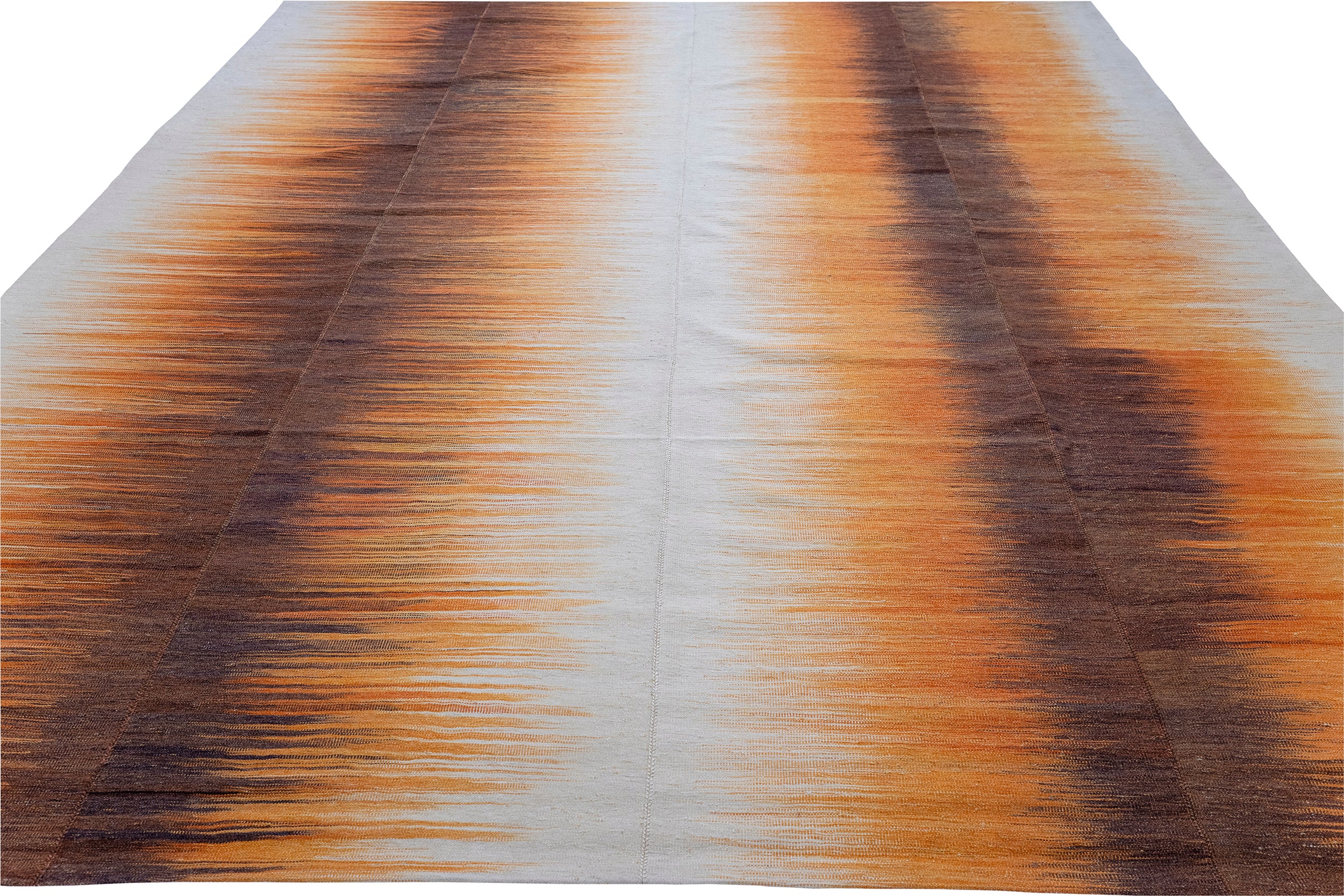 Sunset Gradient Wool Flatweave in Burnt Sienna, Gold, and Ember Black
