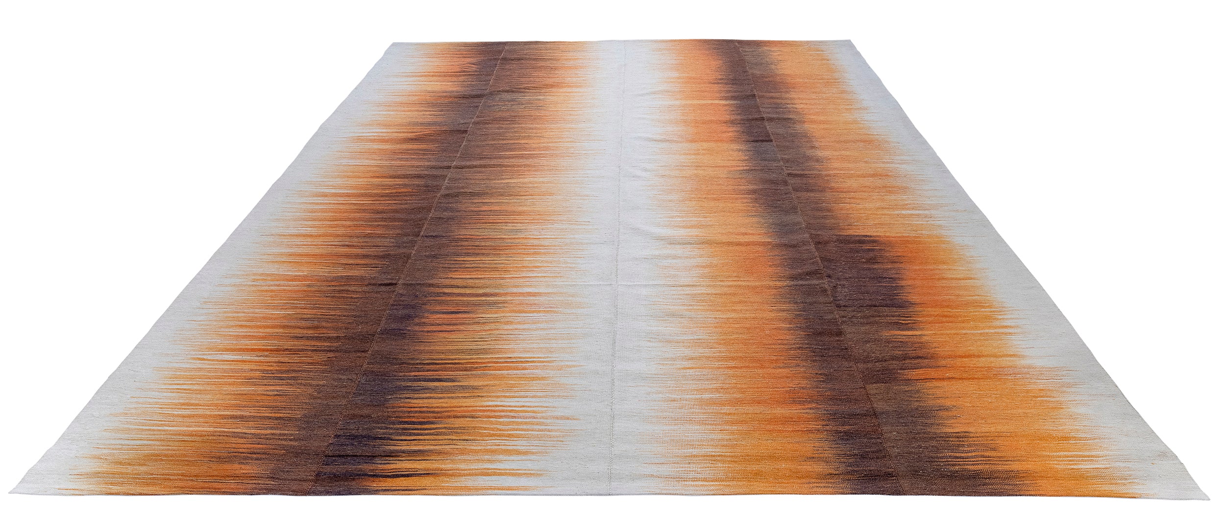 Sunset Gradient Wool Flatweave in Burnt Sienna, Gold, and Ember Black