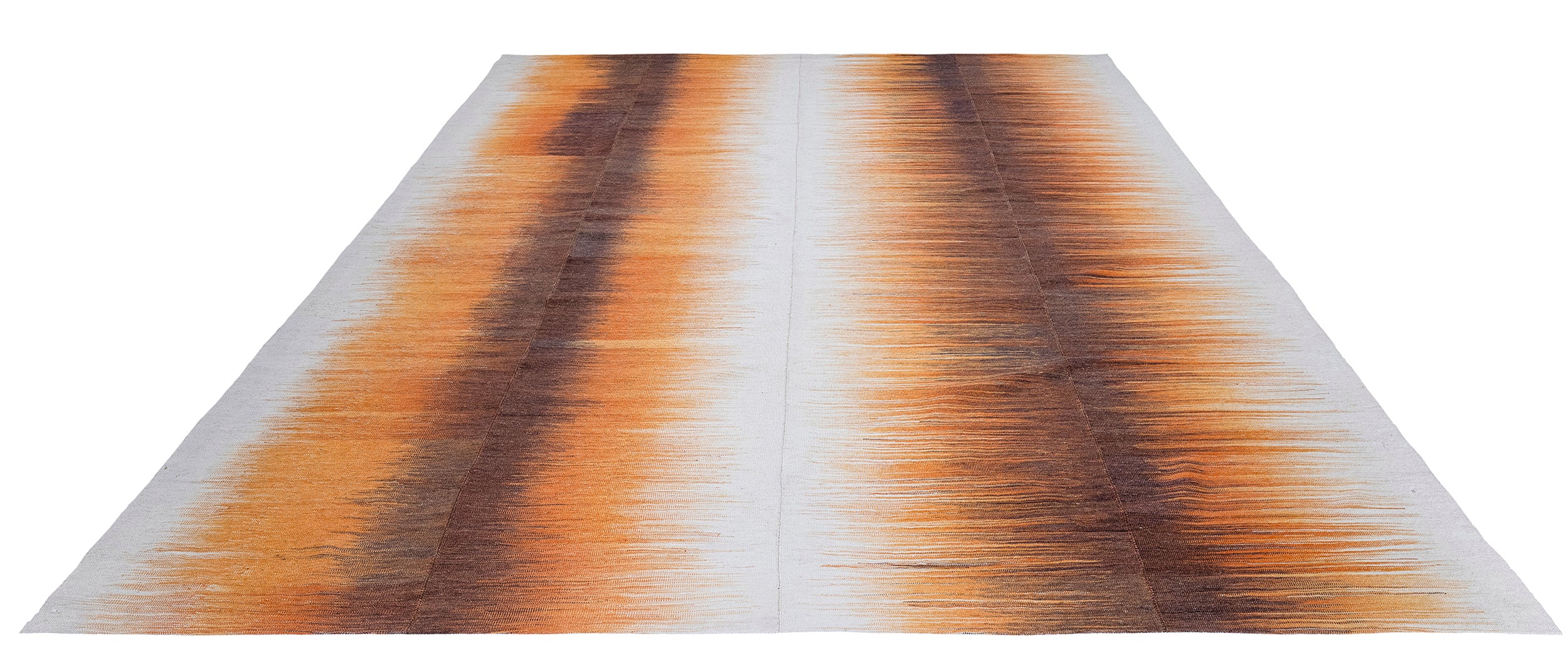 Sunset Gradient Wool Flatweave in Burnt Sienna, Gold, and Ember Black