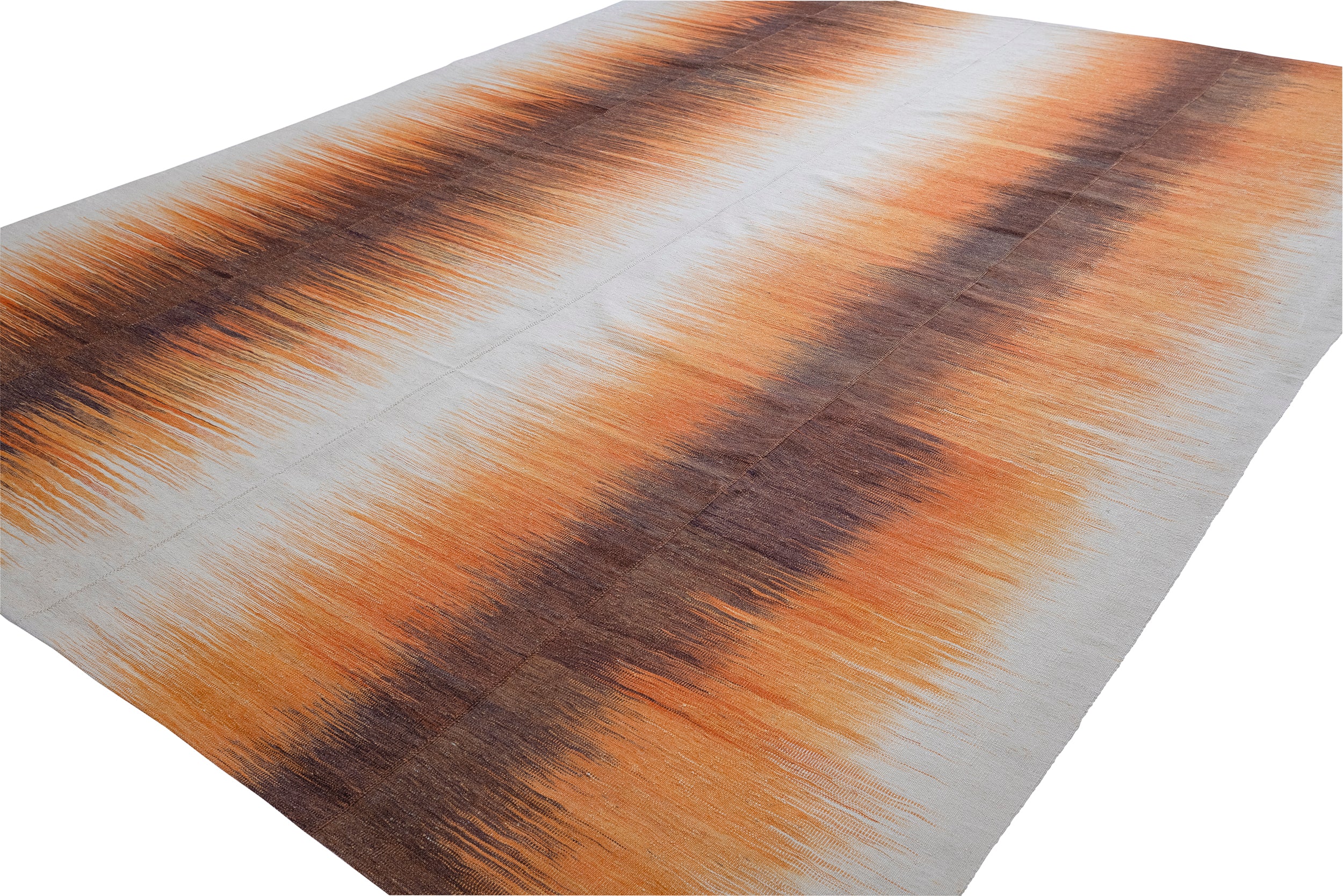 Sunset Gradient Wool Flatweave in Burnt Sienna, Gold, and Ember Black