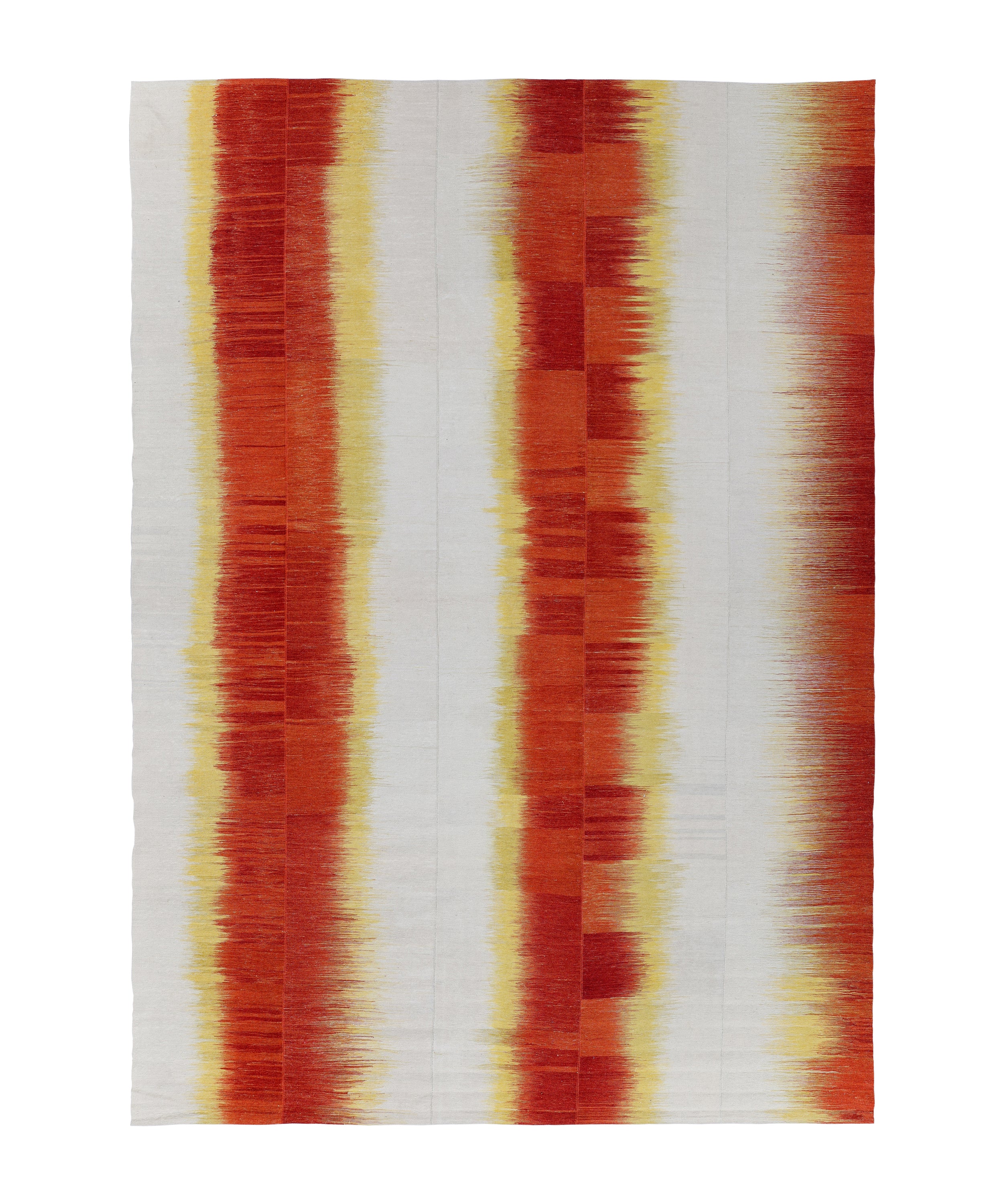 Citrus Flame Wool Flatweave in Persimmon, Lemon, and Cloud Grey