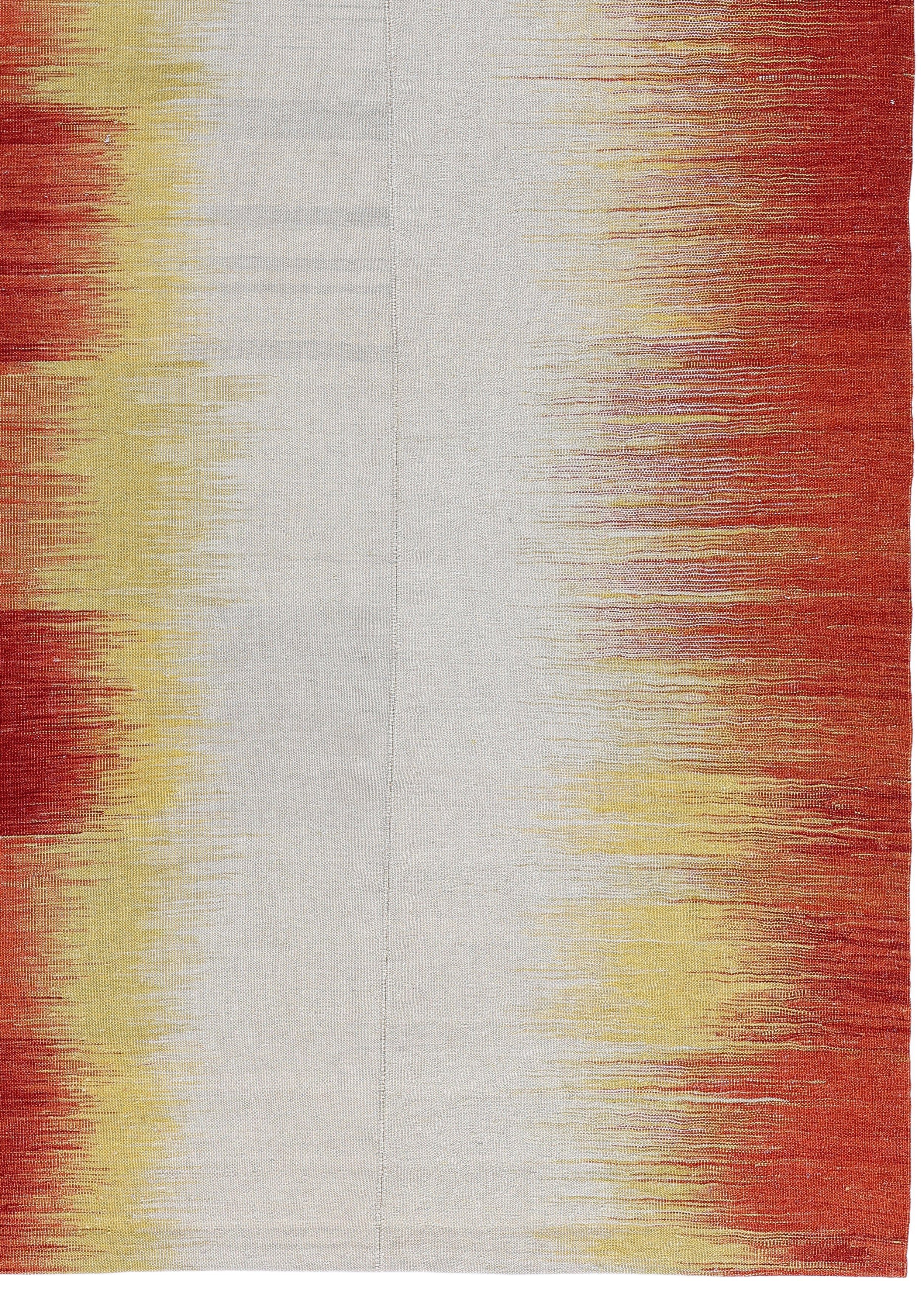 Citrus Flame Wool Flatweave in Persimmon, Lemon, and Cloud Grey